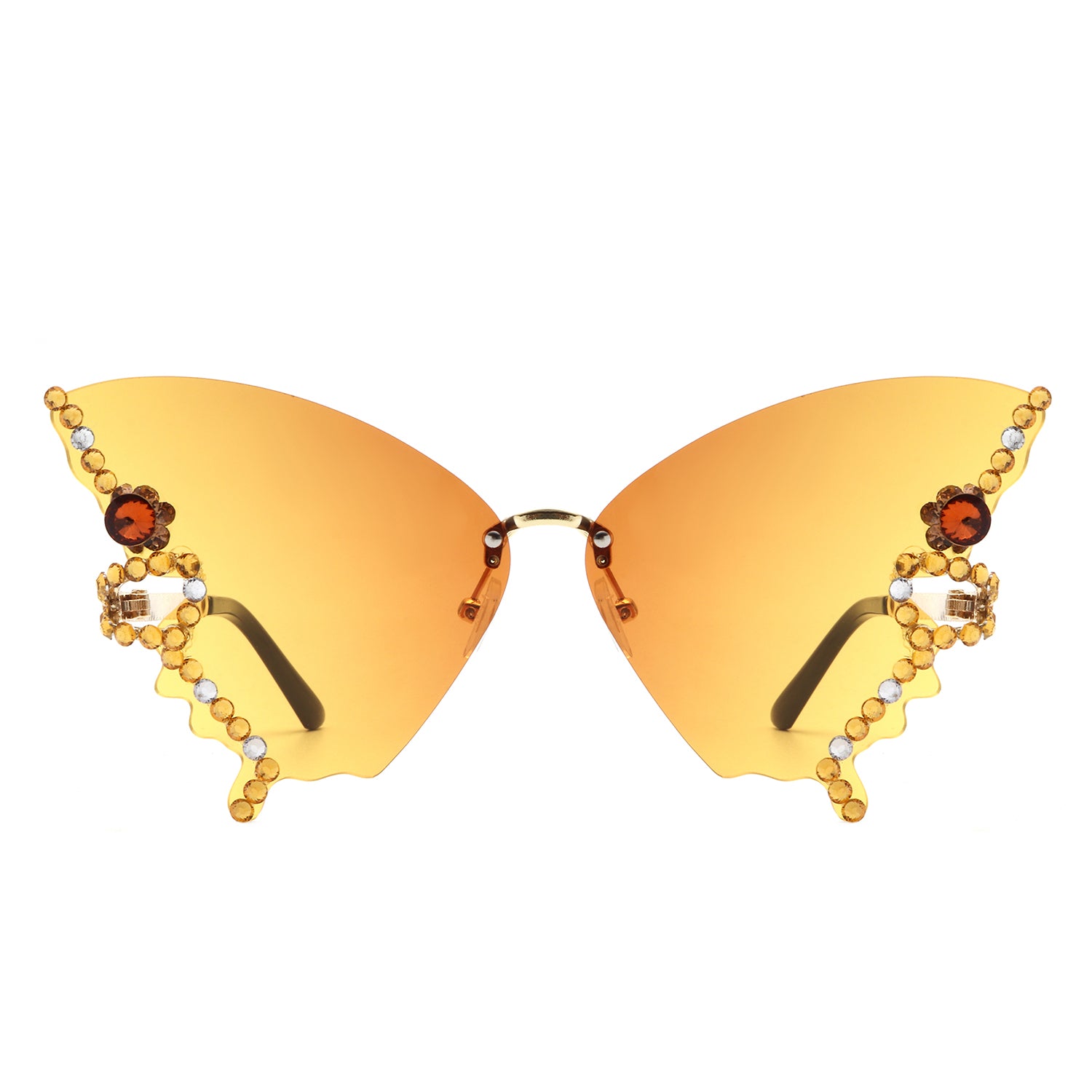 Lyrin Rimless Oversize Rhinestone Butterfly Women Fashion Sunglasses with a stylish design and assorted colors.