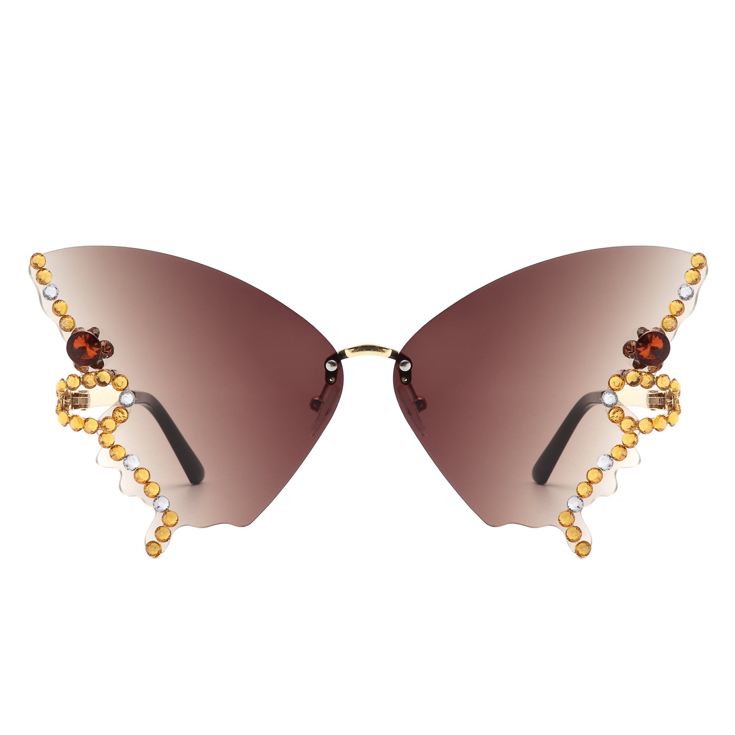 Lyrin Rimless Oversize Rhinestone Butterfly Women Fashion Sunglasses with a stylish design and assorted colors.