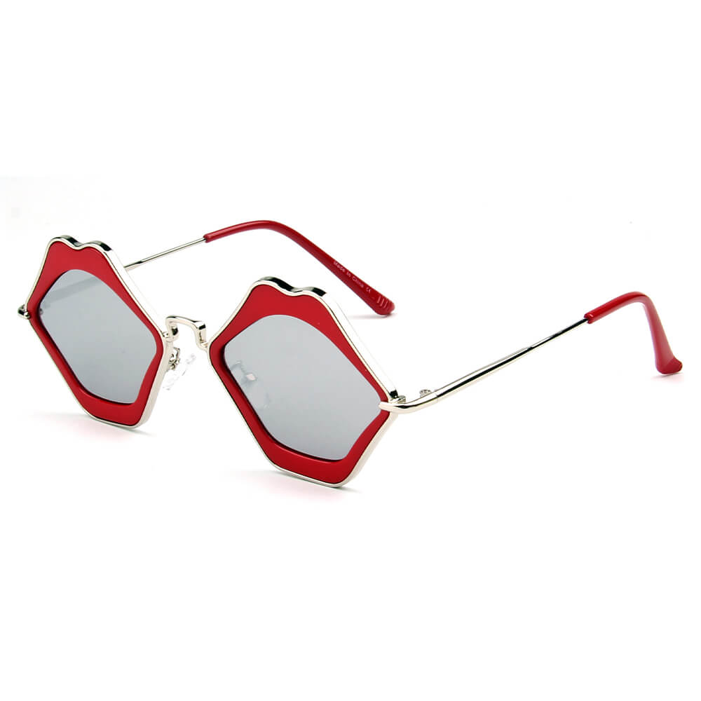 MADISON funky lip-shaped sunglasses for women, featuring a playful design with a metal frame and PC lenses, perfect for hippie love vibes.