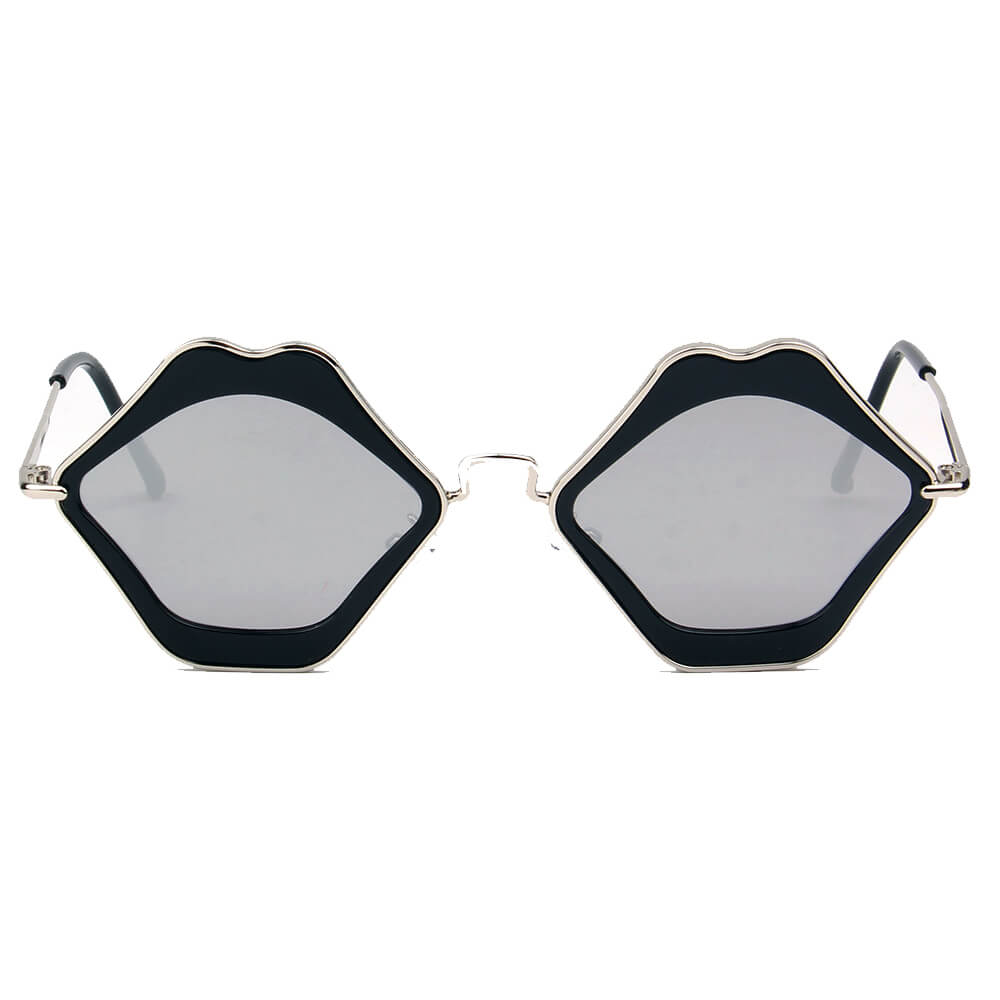 MADISON funky lip-shaped sunglasses for women, featuring a playful design with a metal frame and PC lenses, perfect for hippie love vibes.