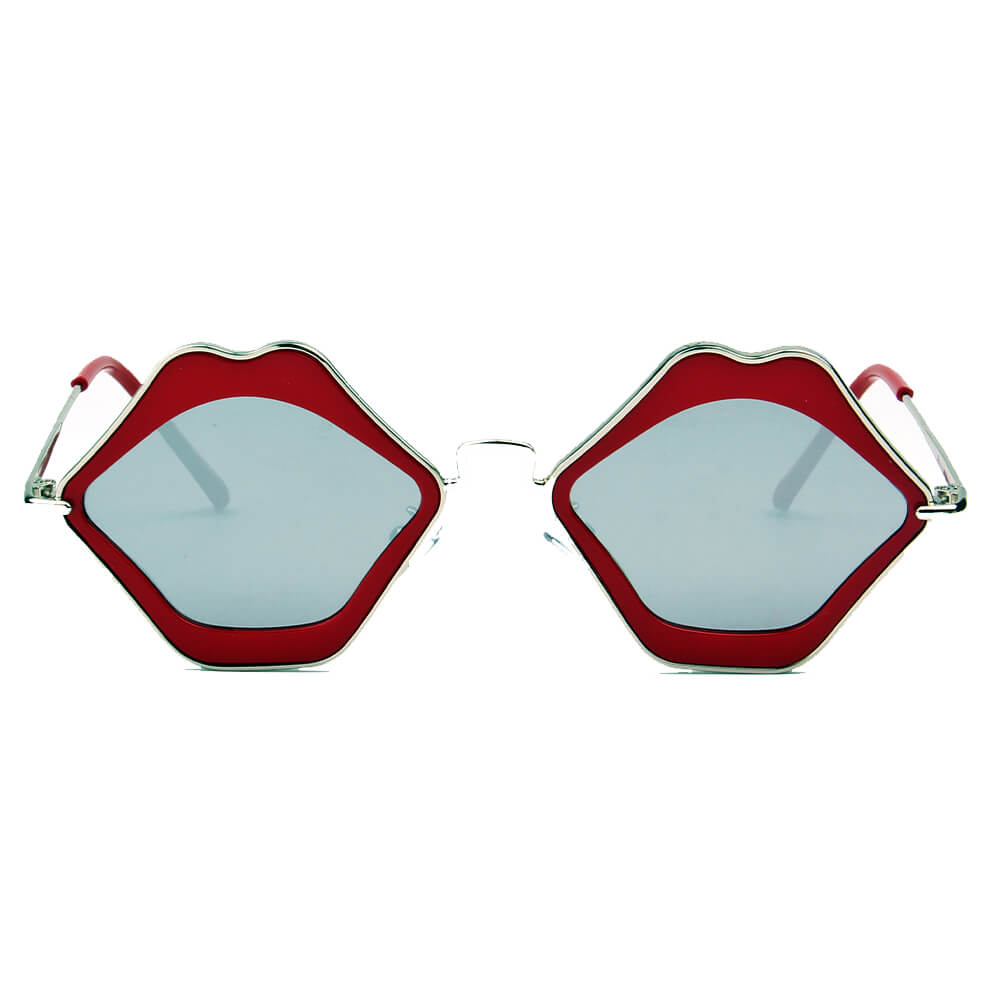 MADISON funky lip-shaped sunglasses for women, featuring a playful design with a metal frame and PC lenses, perfect for hippie love vibes.