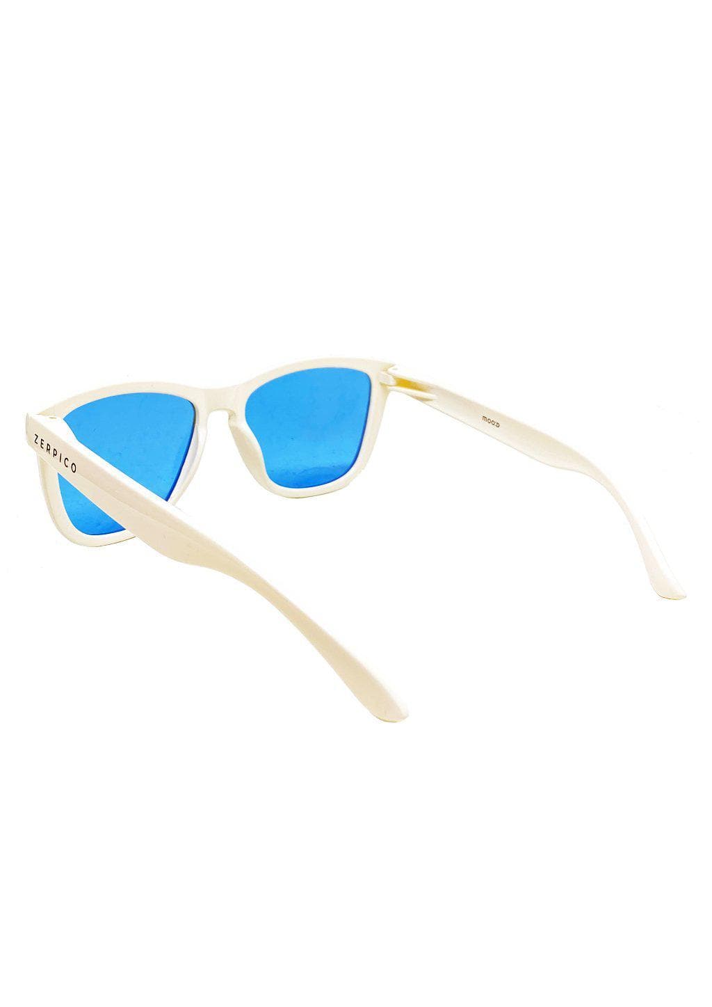 MOOD Wayfarer V2 - Husky sunglasses featuring a solid white frame and blue polarized lenses, perfect for stylish sun protection.