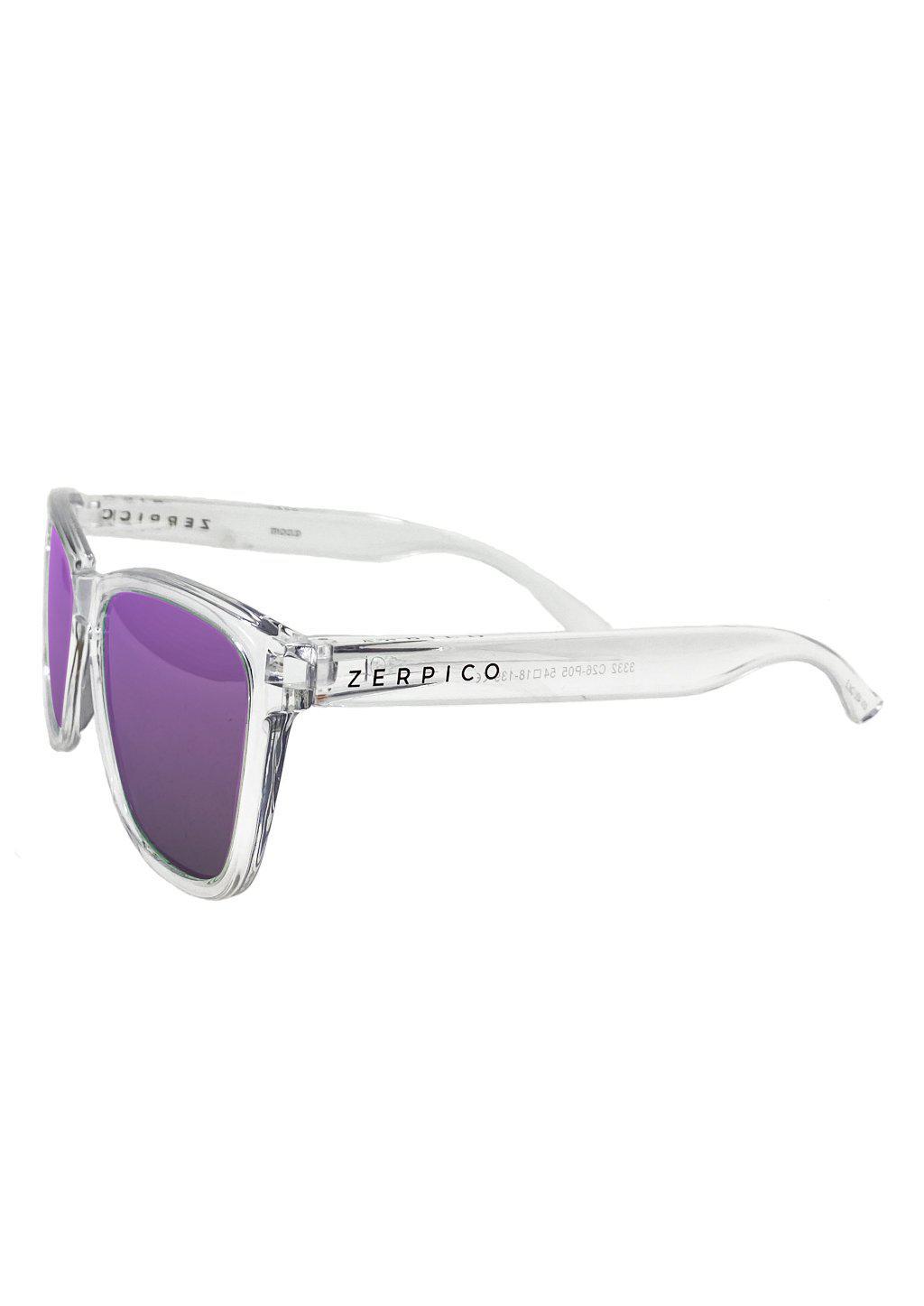 MOOD Wayfarer V2 - Lucid sunglasses featuring a transparent frame and purple mirror lenses, ideal for stylish outdoor adventures.