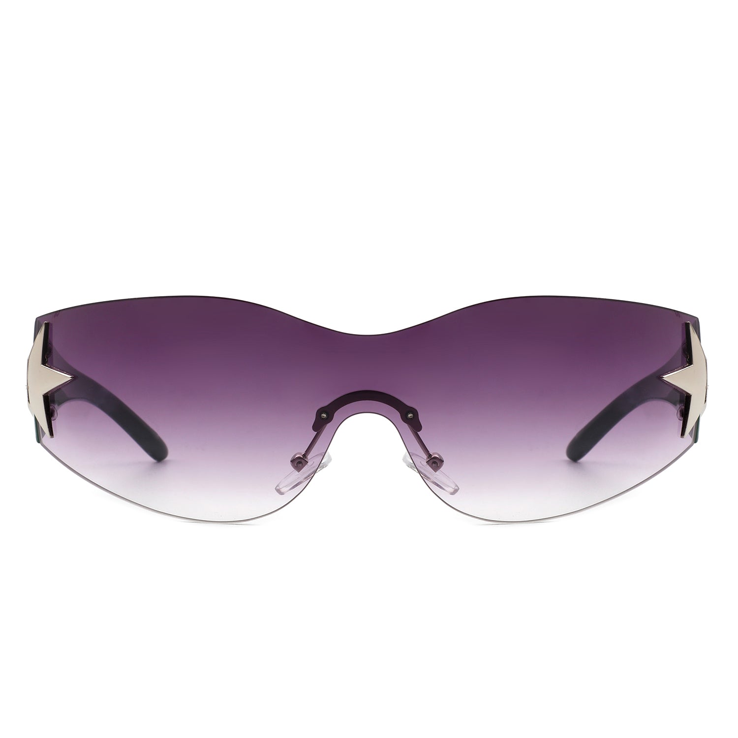 Myrith Women Rectangle Rimless Wraparound Fashion Oversize sunglasses with a stylish design and UV protection.