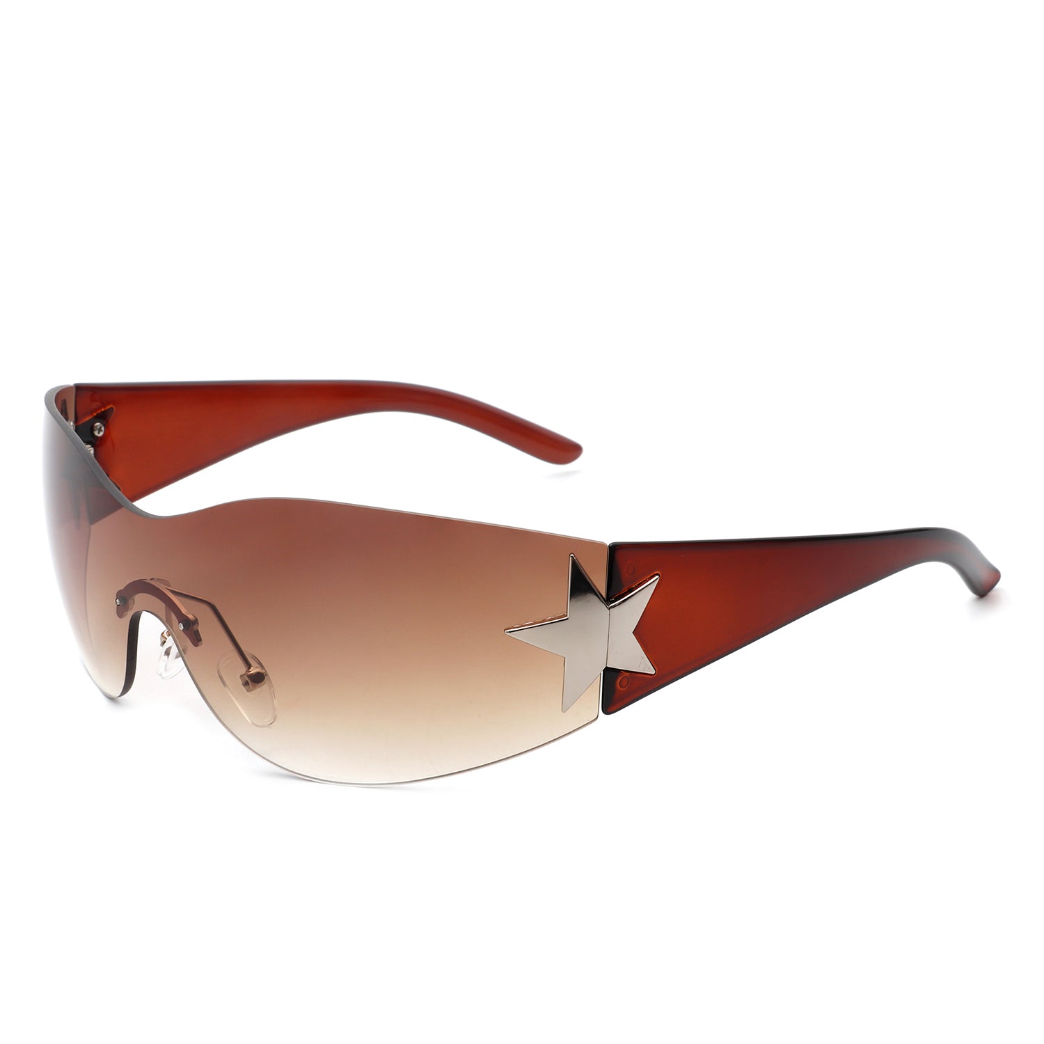 Myrith Women Rectangle Rimless Wraparound Fashion Oversize sunglasses with a stylish design and UV protection.