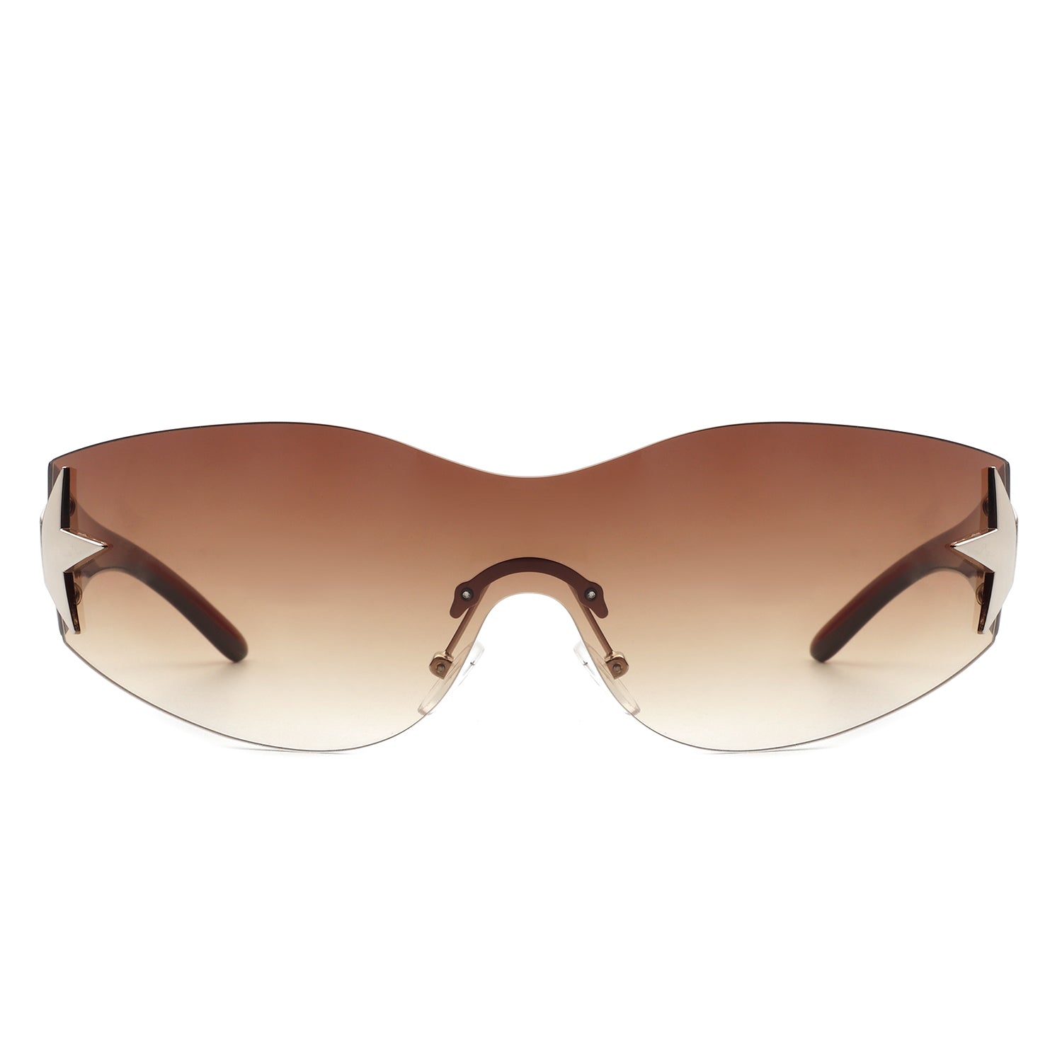 Myrith Women Rectangle Rimless Wraparound Fashion Oversize sunglasses with a stylish design and UV protection.