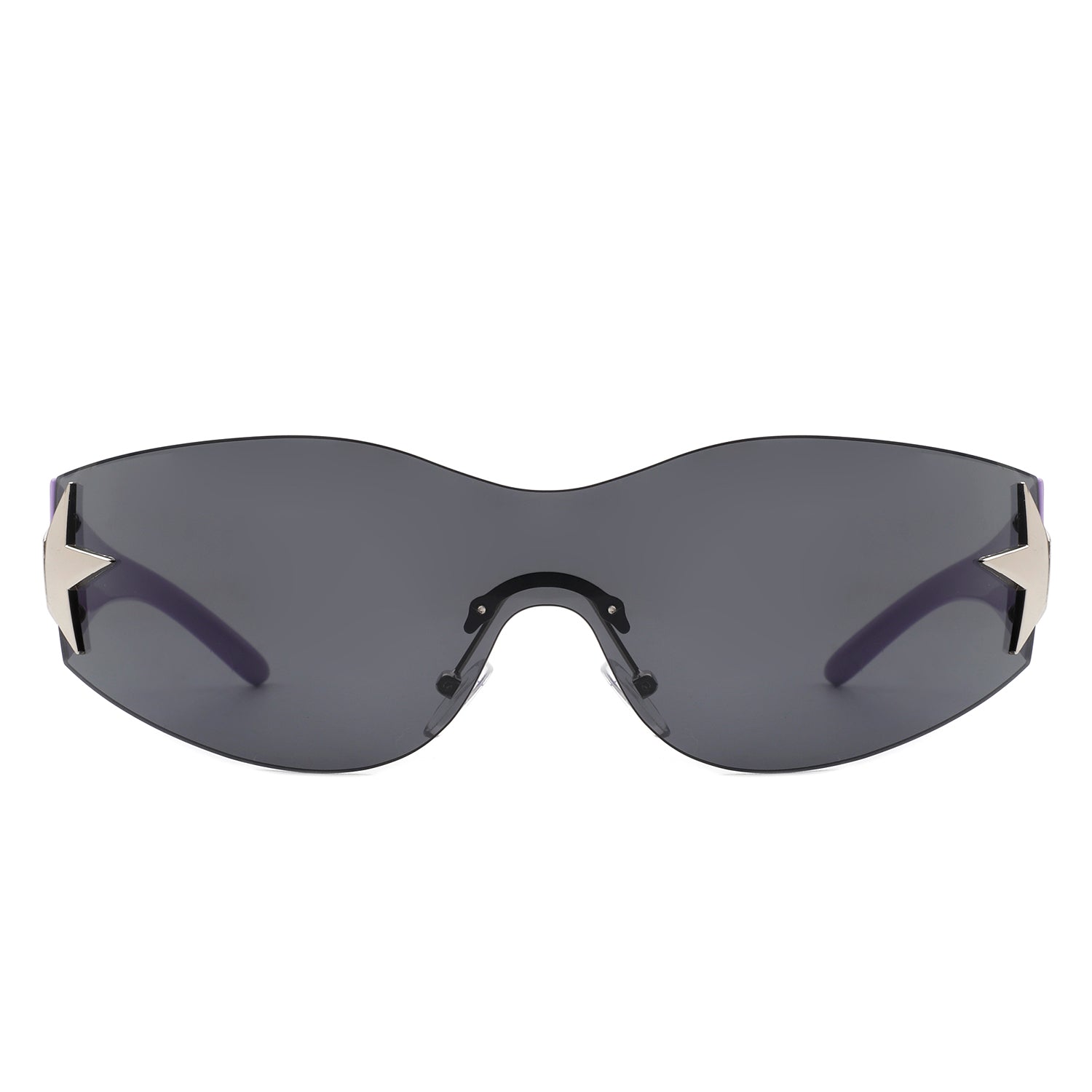 Myrith Women Rectangle Rimless Wraparound Fashion Oversize sunglasses with a stylish design and UV protection.