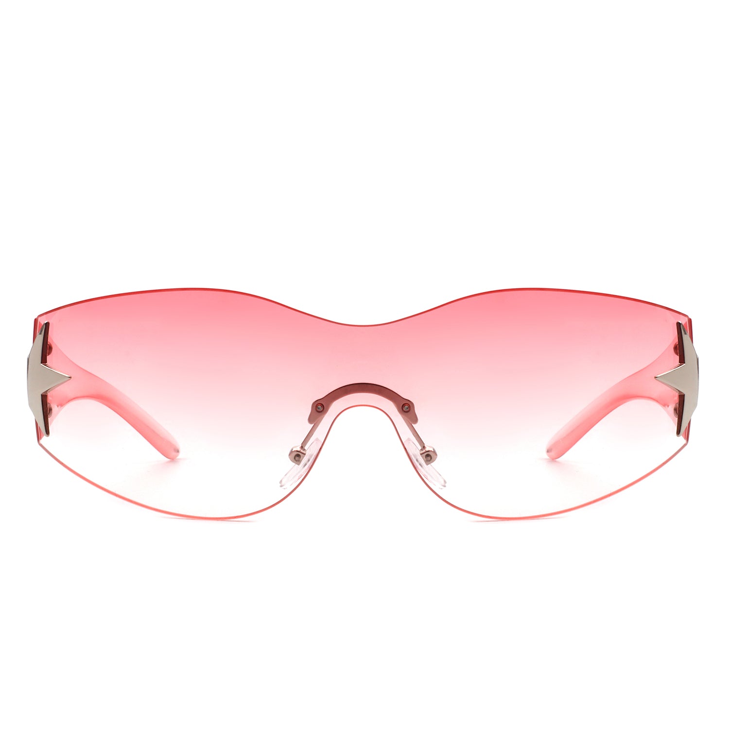 Myrith Women Rectangle Rimless Wraparound Fashion Oversize sunglasses with a stylish design and UV protection.