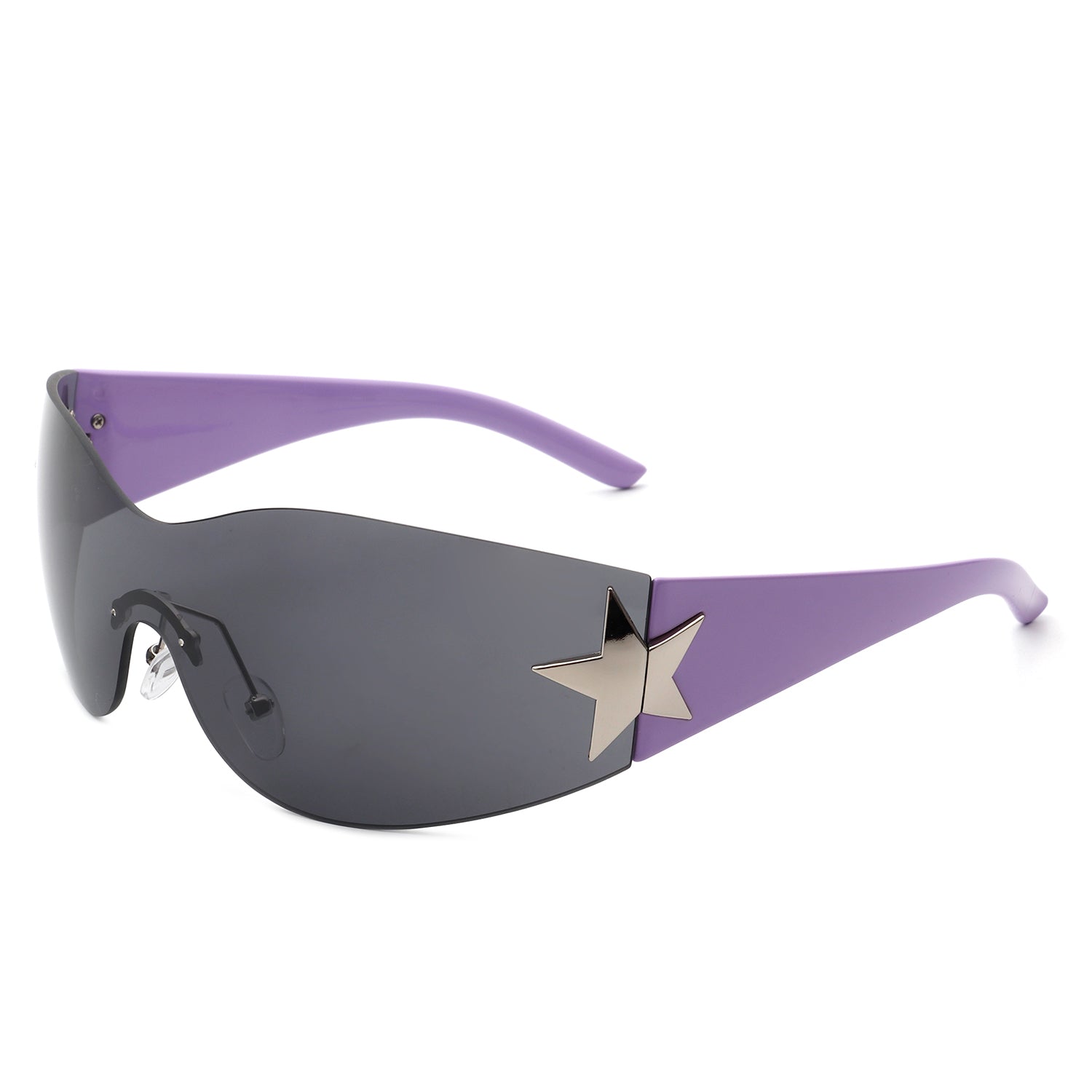 Myrith Women Rectangle Rimless Wraparound Fashion Oversize sunglasses with a stylish design and UV protection.