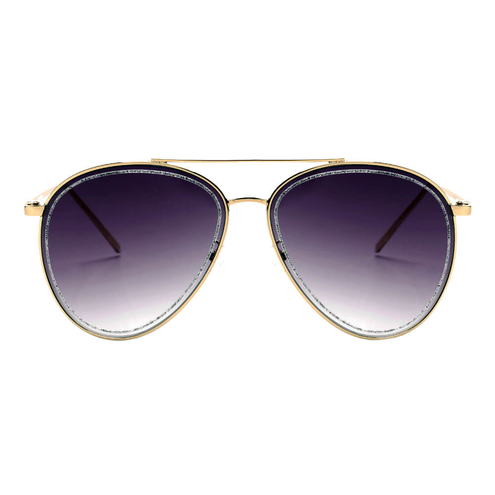 NAMPA Women Glitter Rimmed Fashion Aviator Sunglasses with a stylish glitter rim and metal frame, perfect for UV protection.