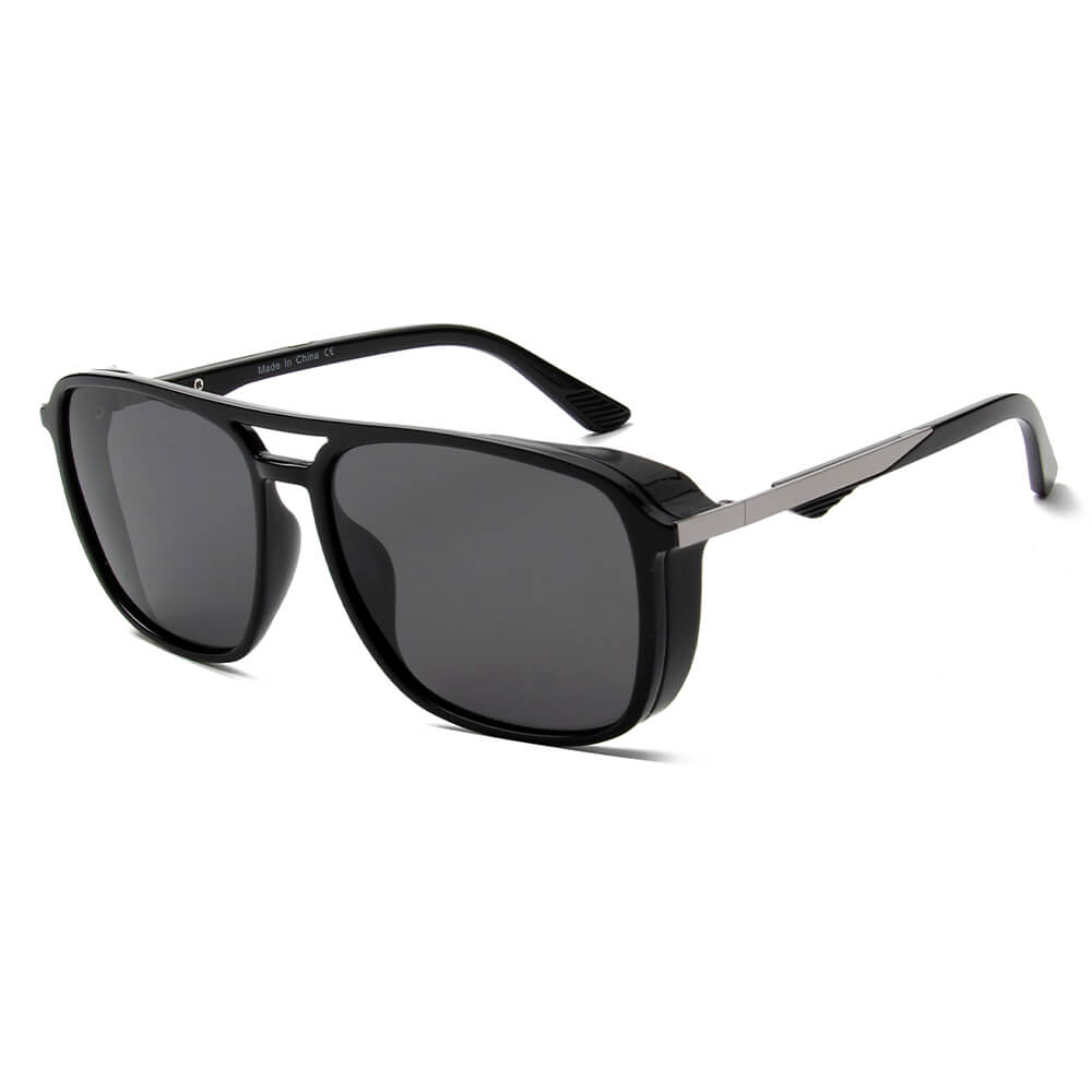 NAPA Retro Vintage Flat Brow Bar Polarized Square Fashion Sunglasses with a stylish design and polarized lenses for UV protection.