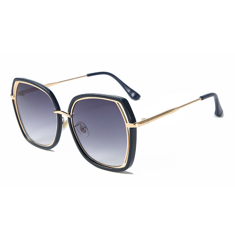 New Fashion Hollow Frame Street Fashion Sunglasses with irregular large frame design, available in multiple lens colors.