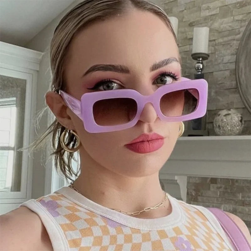 New Vintage Rectangle Sunglasses for women, featuring a stylish square design with UV400 lenses, perfect for summer outings.