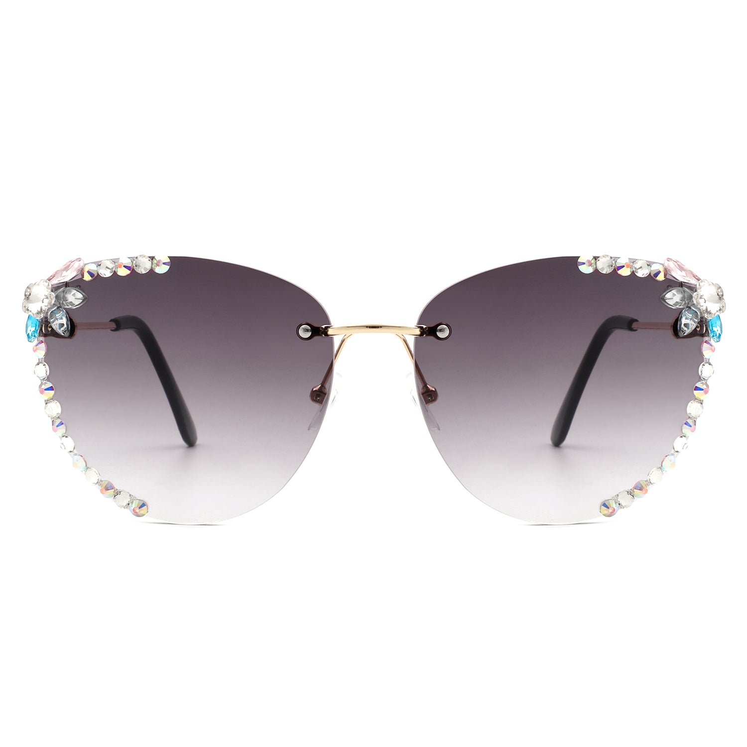 Nightbri Women Rimless Tinted Chic Rhinestone Fashion Cat Eye sunglasses with stylish cat-eye shape and rhinestone accents.