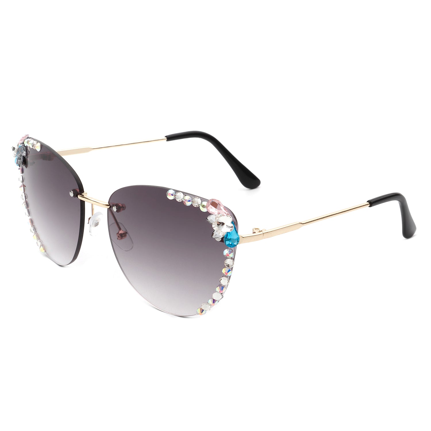 Nightbri Women Rimless Tinted Chic Rhinestone Fashion Cat Eye sunglasses with stylish cat-eye shape and rhinestone accents.