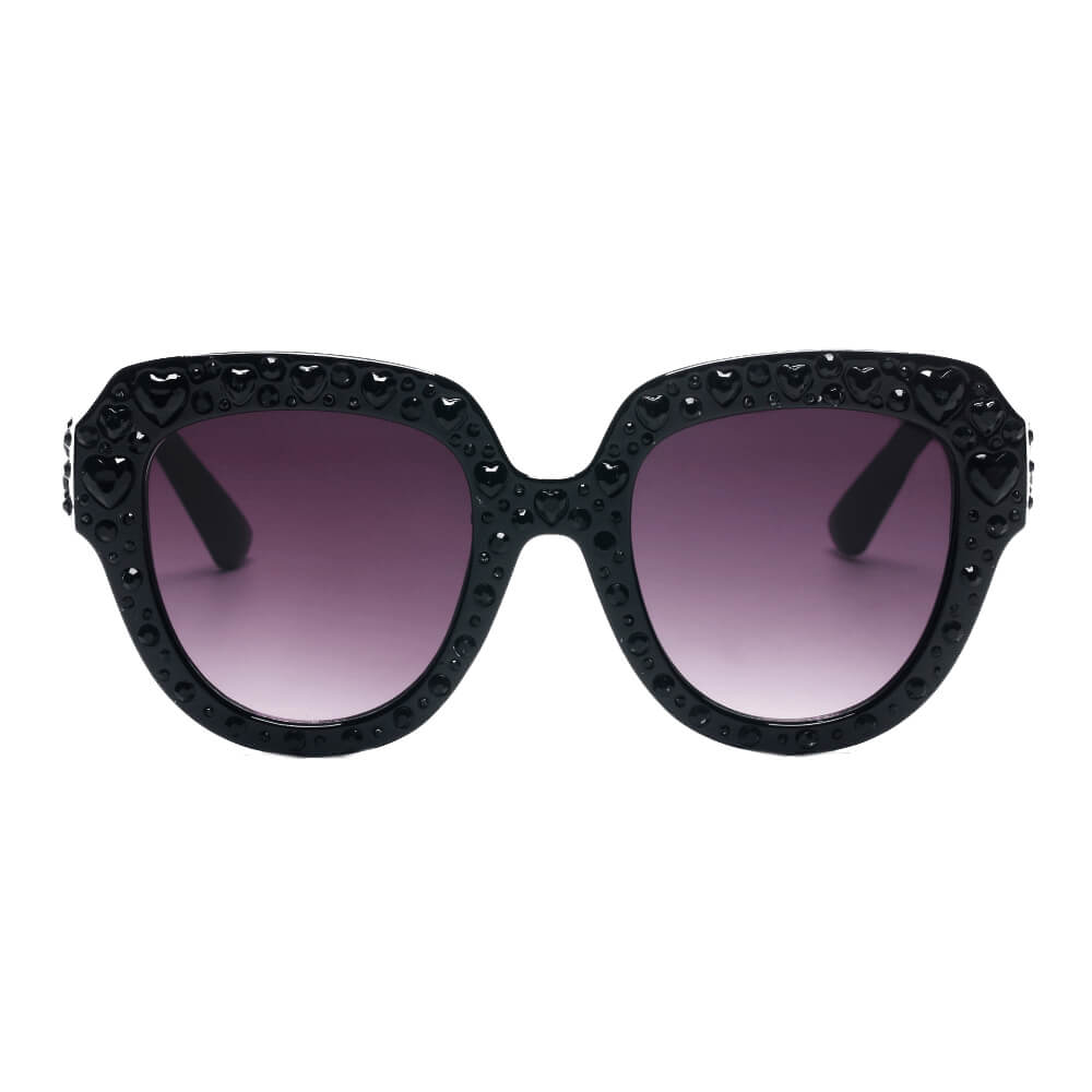 Stylish Ocala Women Round Cat Eye Fashion Sunglasses with rhinestones on frame and temple arms, perfect for a glamorous look.