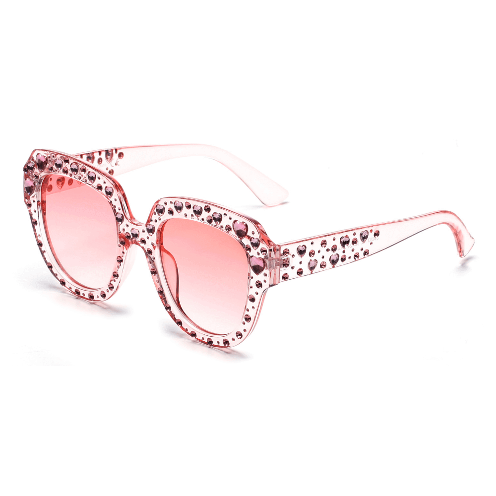 Stylish Ocala Women Round Cat Eye Fashion Sunglasses with rhinestones on frame and temple arms, perfect for a glamorous look.