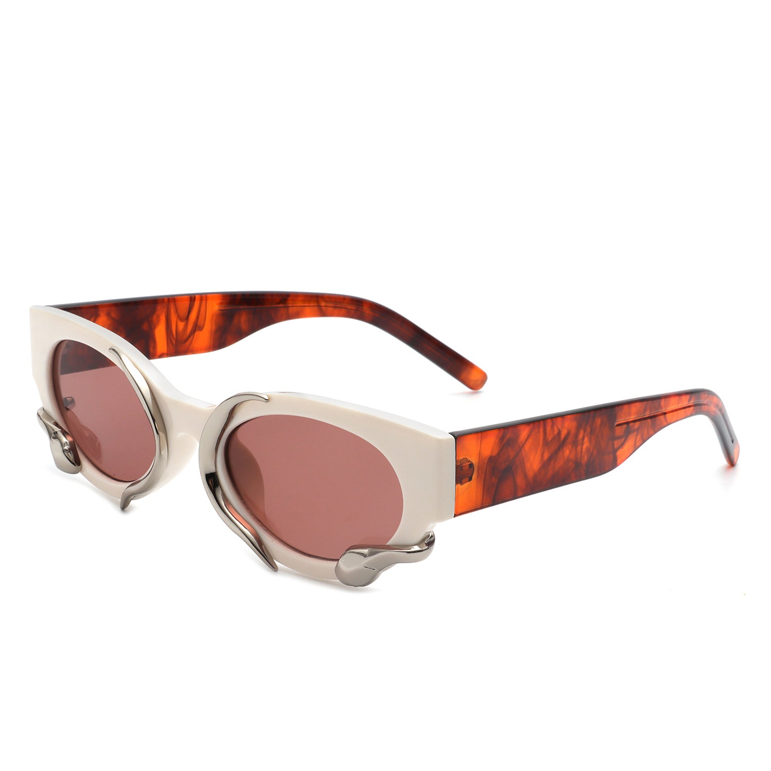 Oclary Round Fashion Snake Design Cat Eye Women's Sunglasses featuring a unique snake design and stylish cat eye shape.