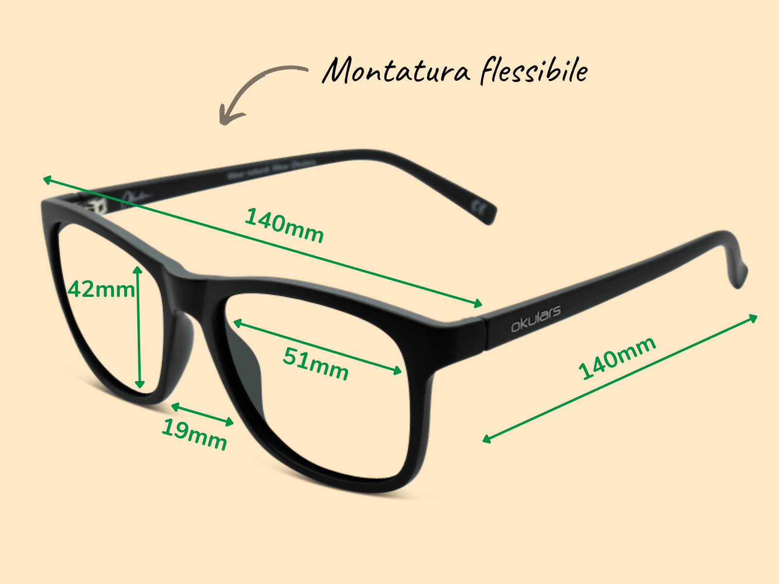 Okulars Eco Nordic Luce Blu - Black glasses with a sleek design, made from recycled materials, displayed with a microfiber case.