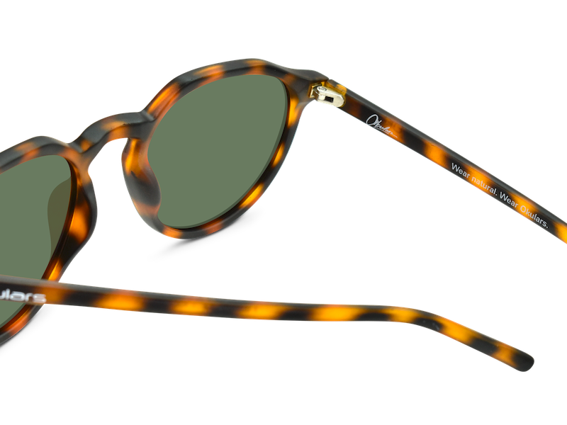 Okulars Eco Pacific Kelp sunglasses made from recycled materials, featuring a matte finish and UV400 protection.