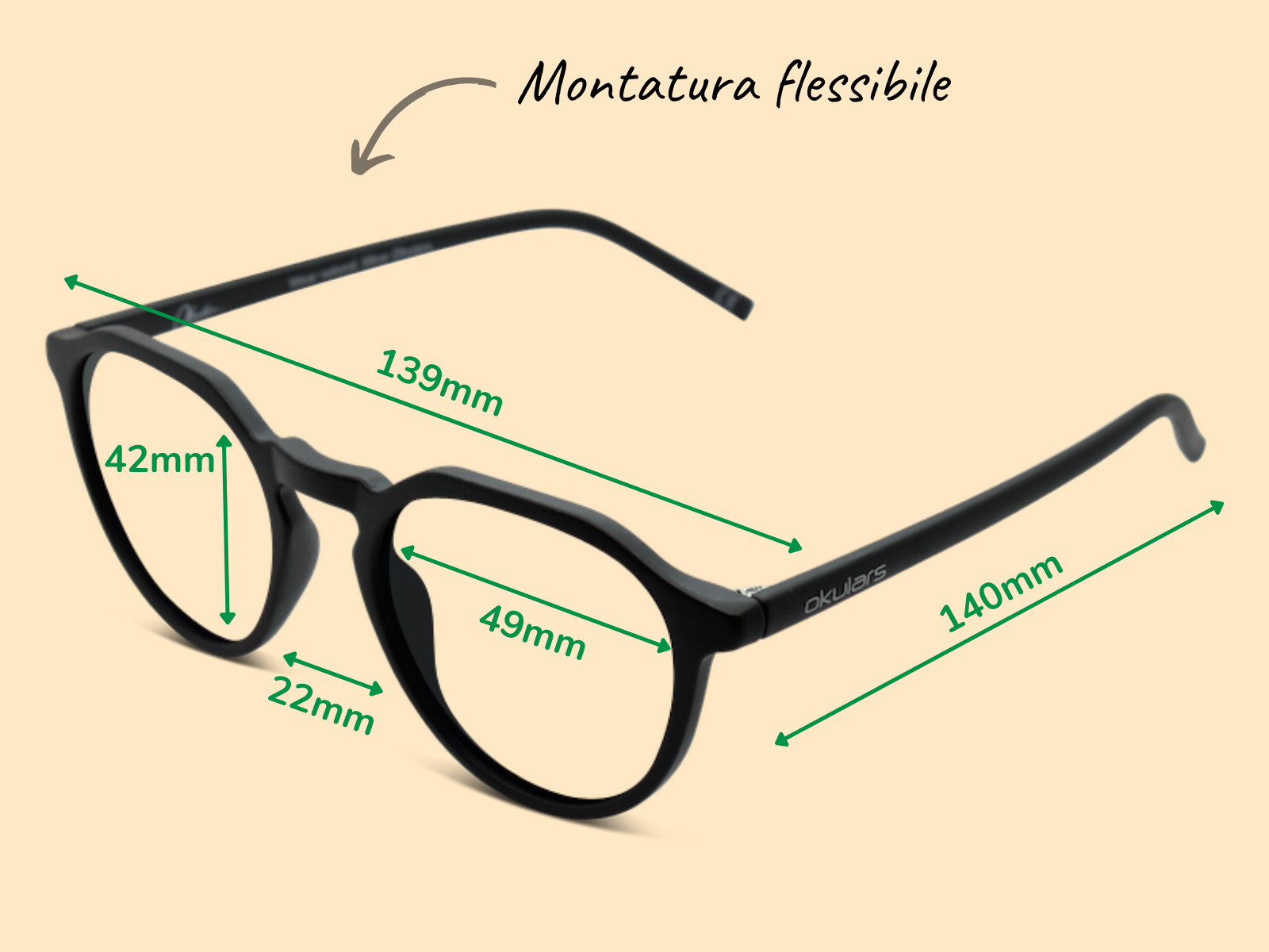 Okulars Eco Pacific Luce Blu in black, made from 100% recycled materials, displayed with a soft-touch matte finish and microfiber case.