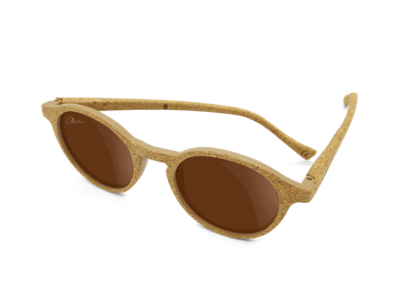 Okulars® Oak Sunset sunglasses in Marrone with natural cork frame and polarized lenses, displayed elegantly.