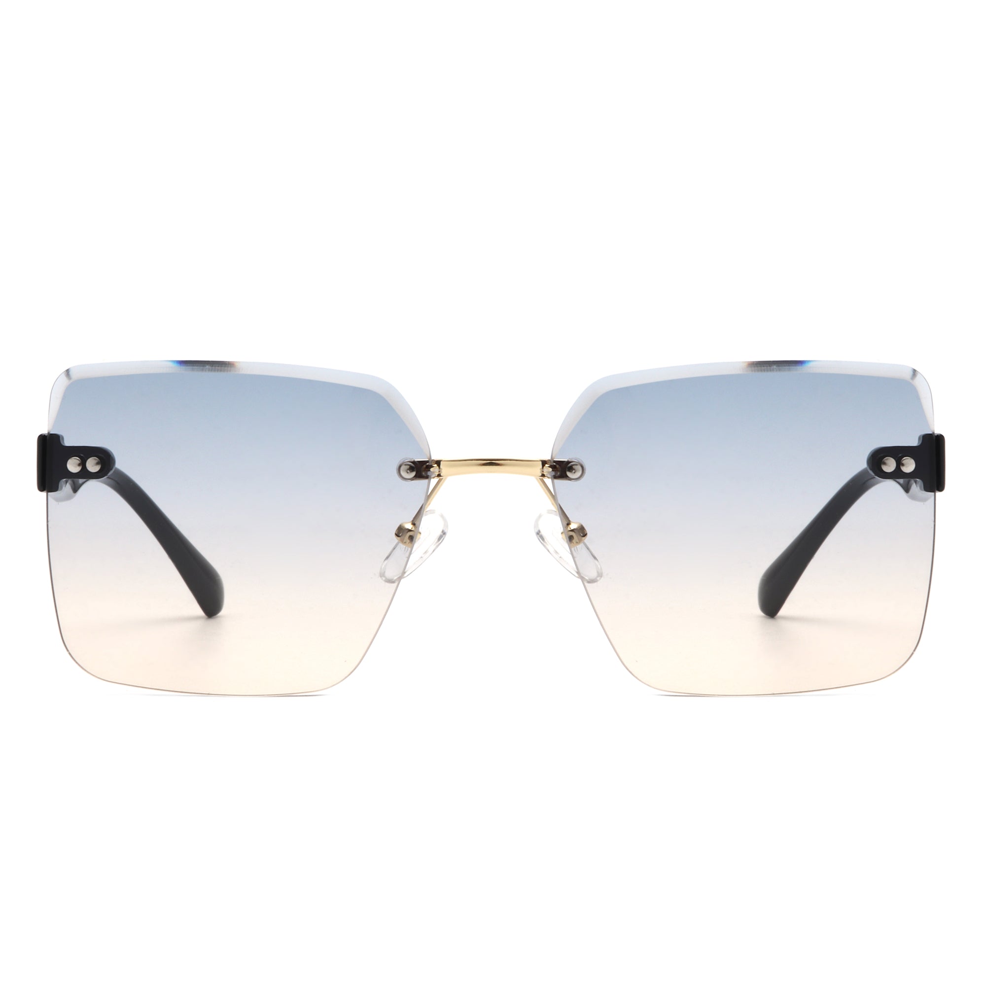 Cramilo Women's Rimless Tinted Square Fashion Sunglasses with lightweight plastic frames and polycarbonate lenses, elegantly packaged.