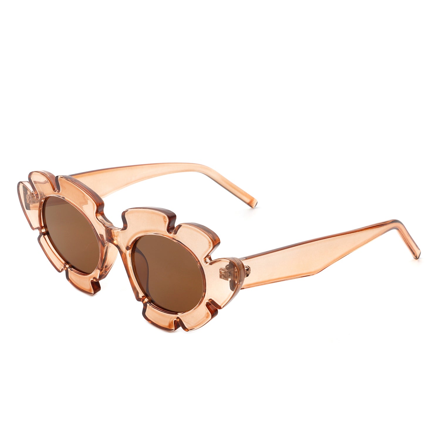Pixielan Women Irregular Round Cut-Out Cat Eye Flower Design Fashion sunglasses with a unique floral pattern and stylish cut-out details.