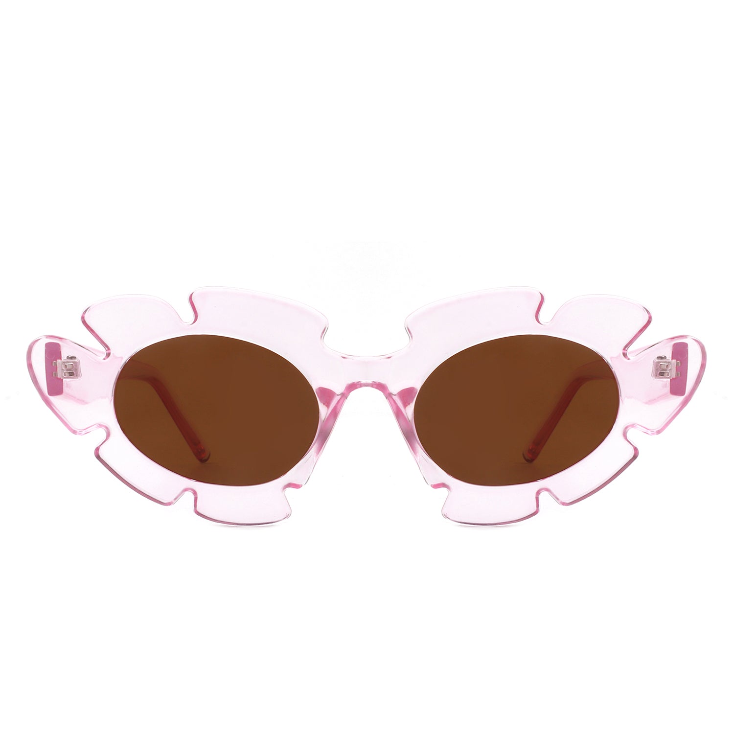 Pixielan Women Irregular Round Cut-Out Cat Eye Flower Design Fashion sunglasses with a unique floral pattern and stylish cut-out details.