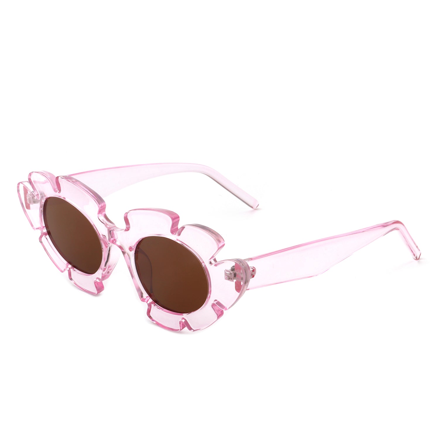 Pixielan Women Irregular Round Cut-Out Cat Eye Flower Design Fashion sunglasses with a unique floral pattern and stylish cut-out details.