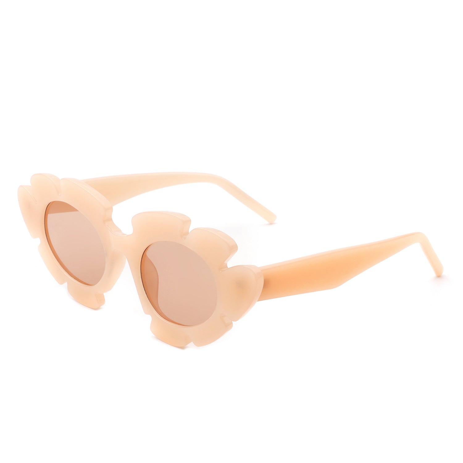 Pixielan Women Irregular Round Cut-Out Cat Eye Flower Design Fashion sunglasses with a unique floral pattern and stylish cut-out details.