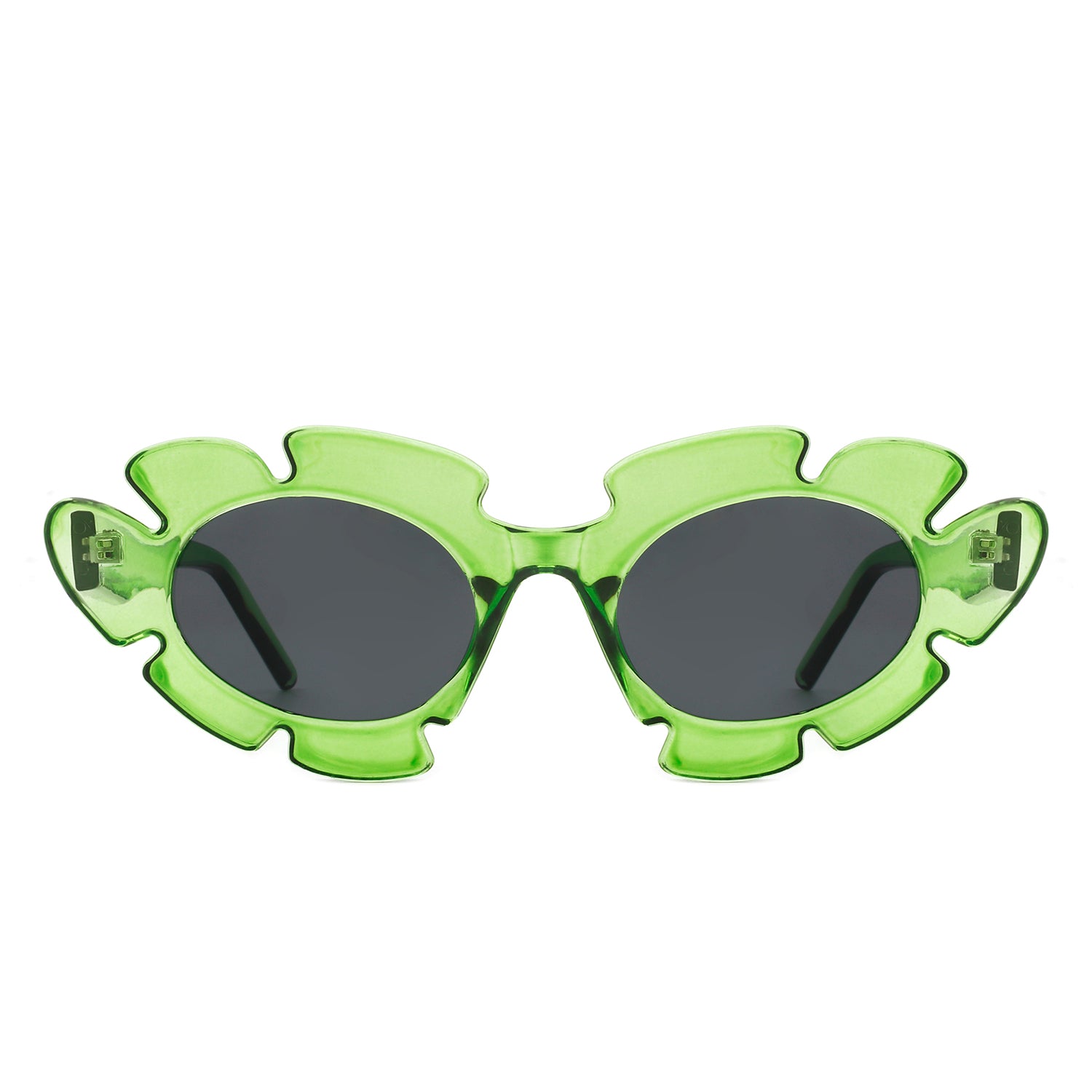 Pixielan Women Irregular Round Cut-Out Cat Eye Flower Design Fashion sunglasses with a unique floral pattern and stylish cut-out details.