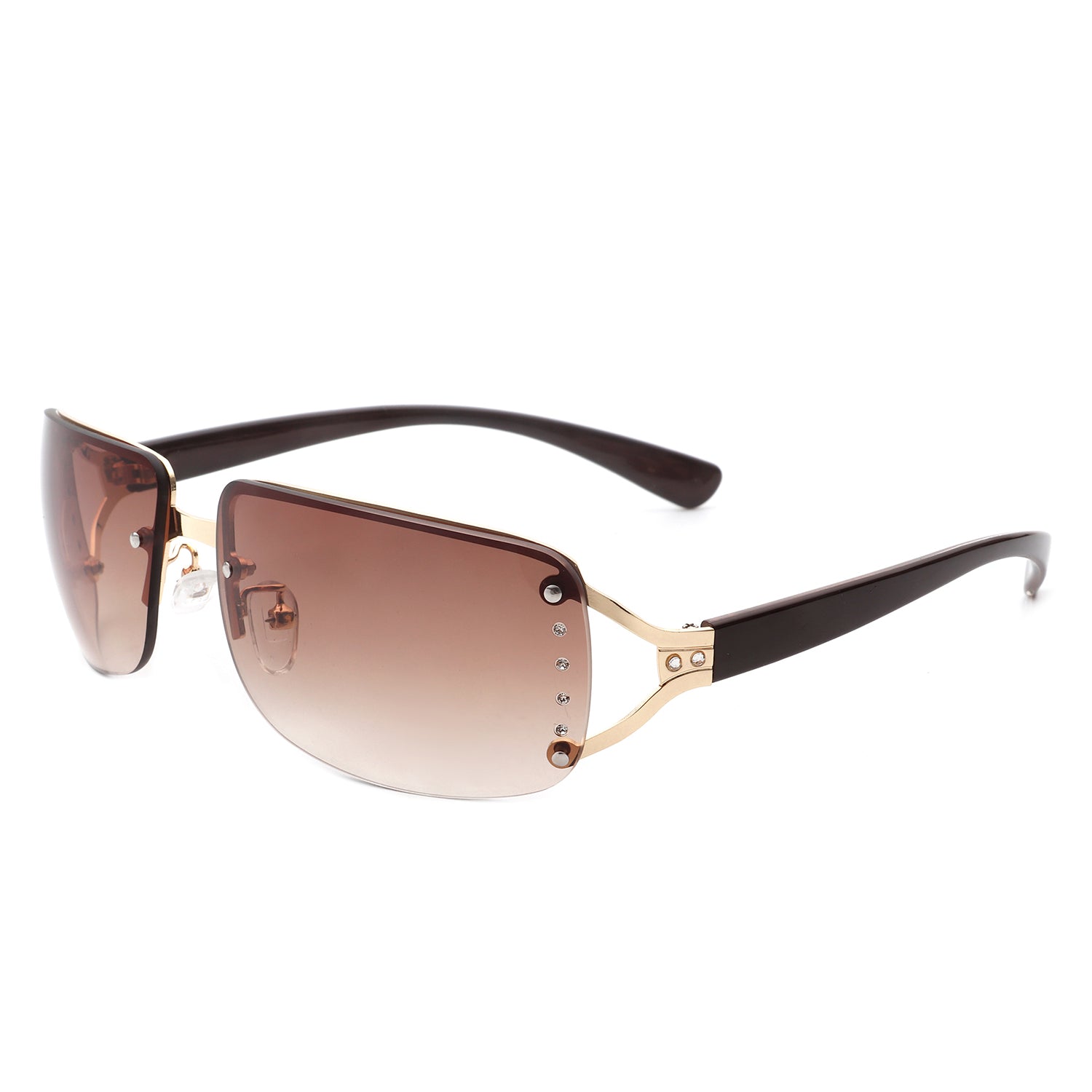 Pluora Women Classic Rectangle Rimless Fashion Square Sunglasses with a stylish design, showcasing their lightweight frame and protective lenses.