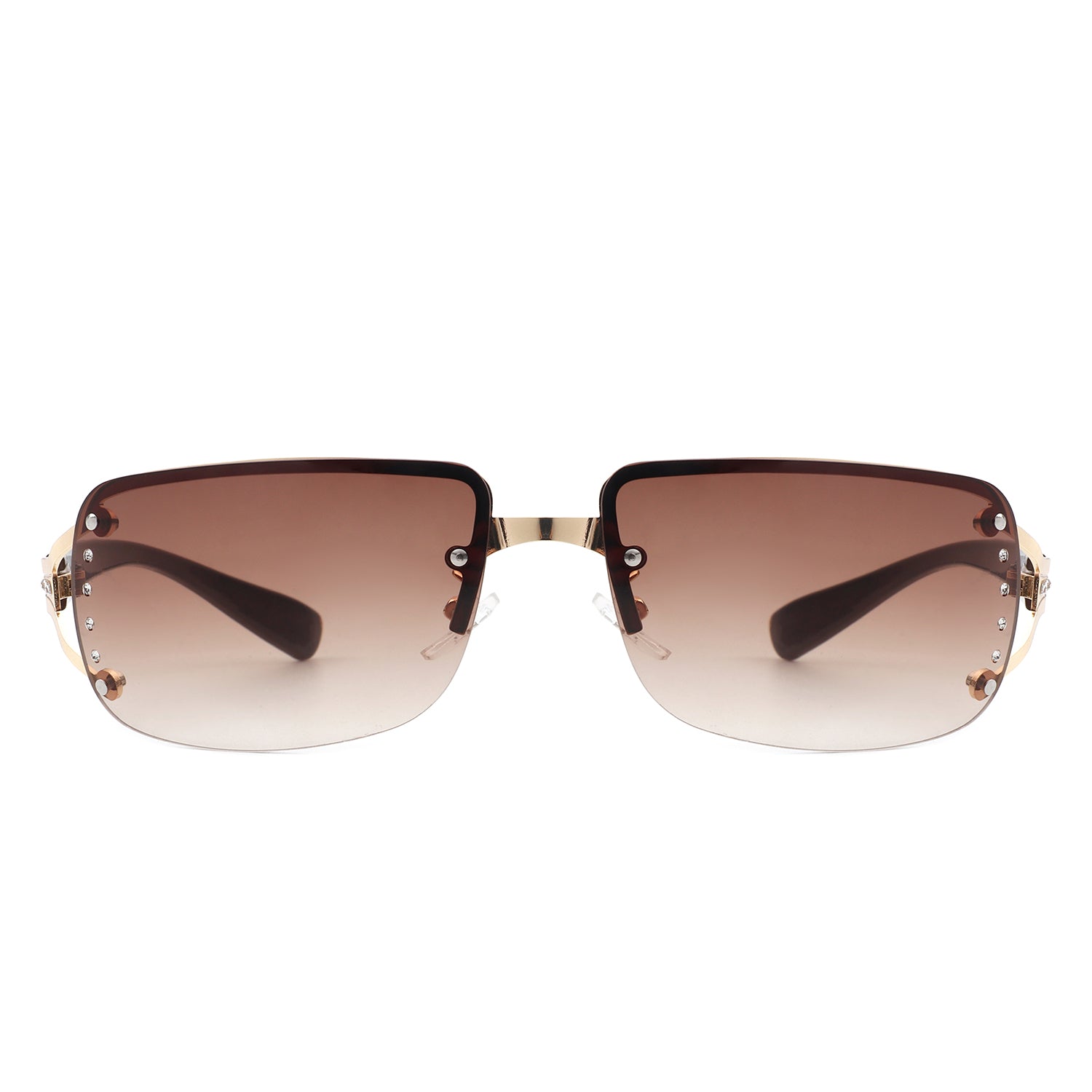 Pluora Women Classic Rectangle Rimless Fashion Square Sunglasses with a stylish design, showcasing their lightweight frame and protective lenses.