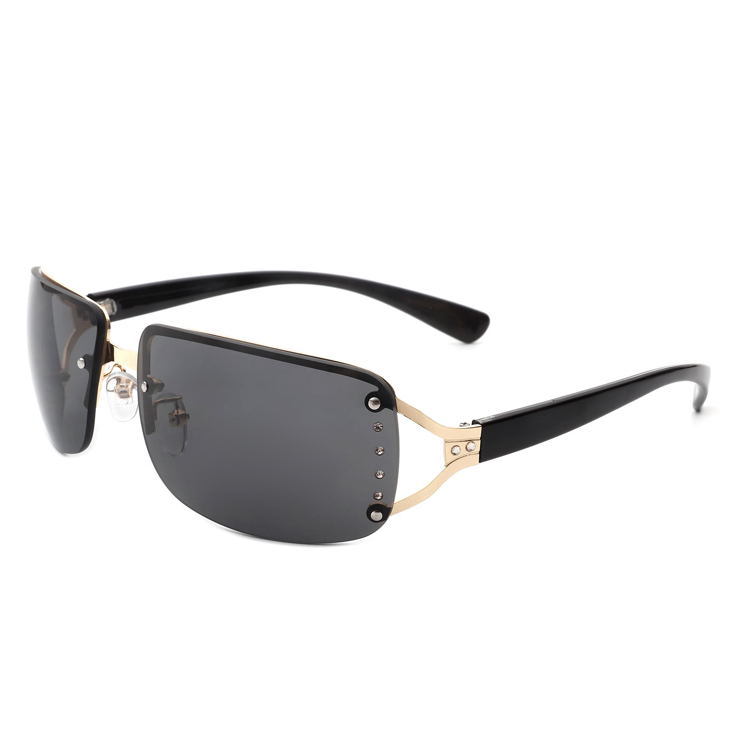 Pluora Women Classic Rectangle Rimless Fashion Square Sunglasses with a stylish design, showcasing their lightweight frame and protective lenses.