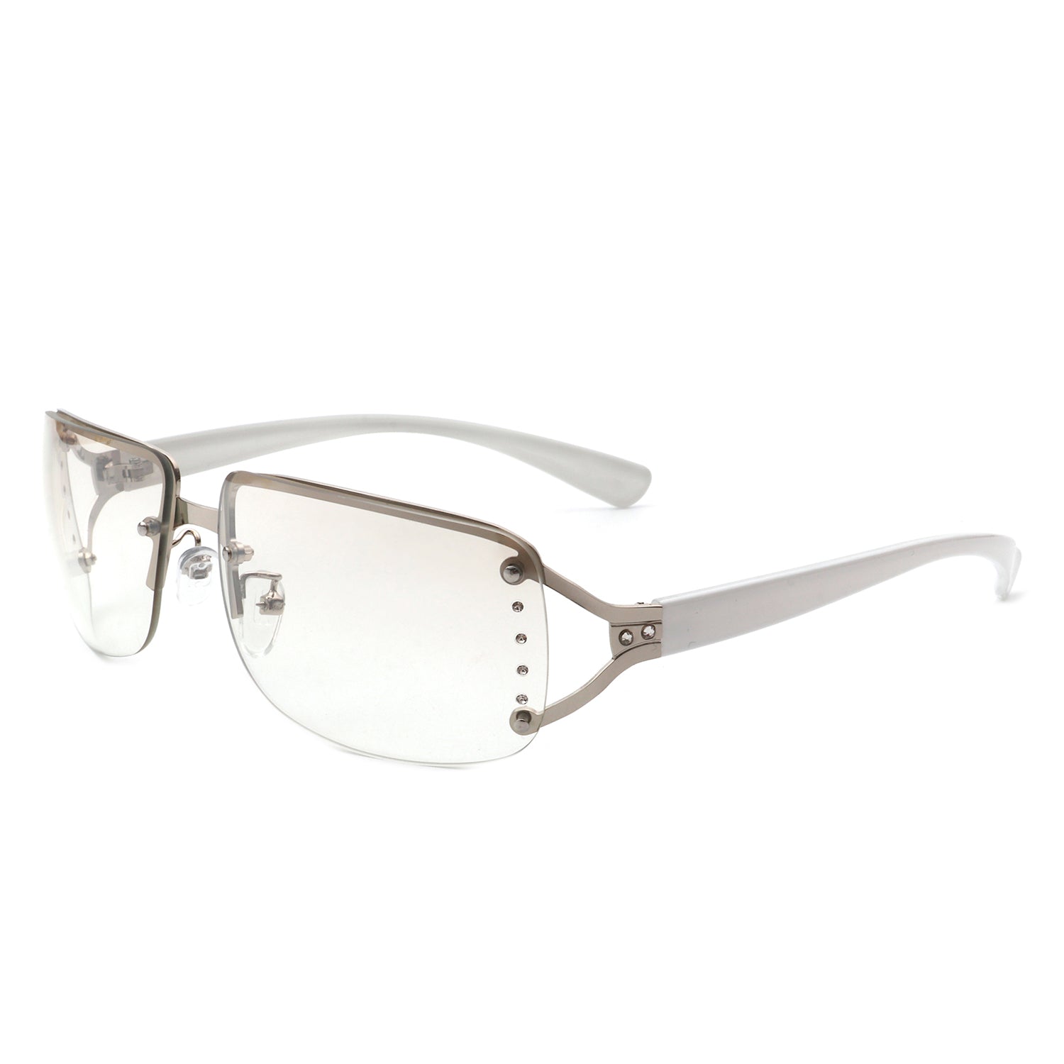 Pluora Women Classic Rectangle Rimless Fashion Square Sunglasses with a stylish design, showcasing their lightweight frame and protective lenses.