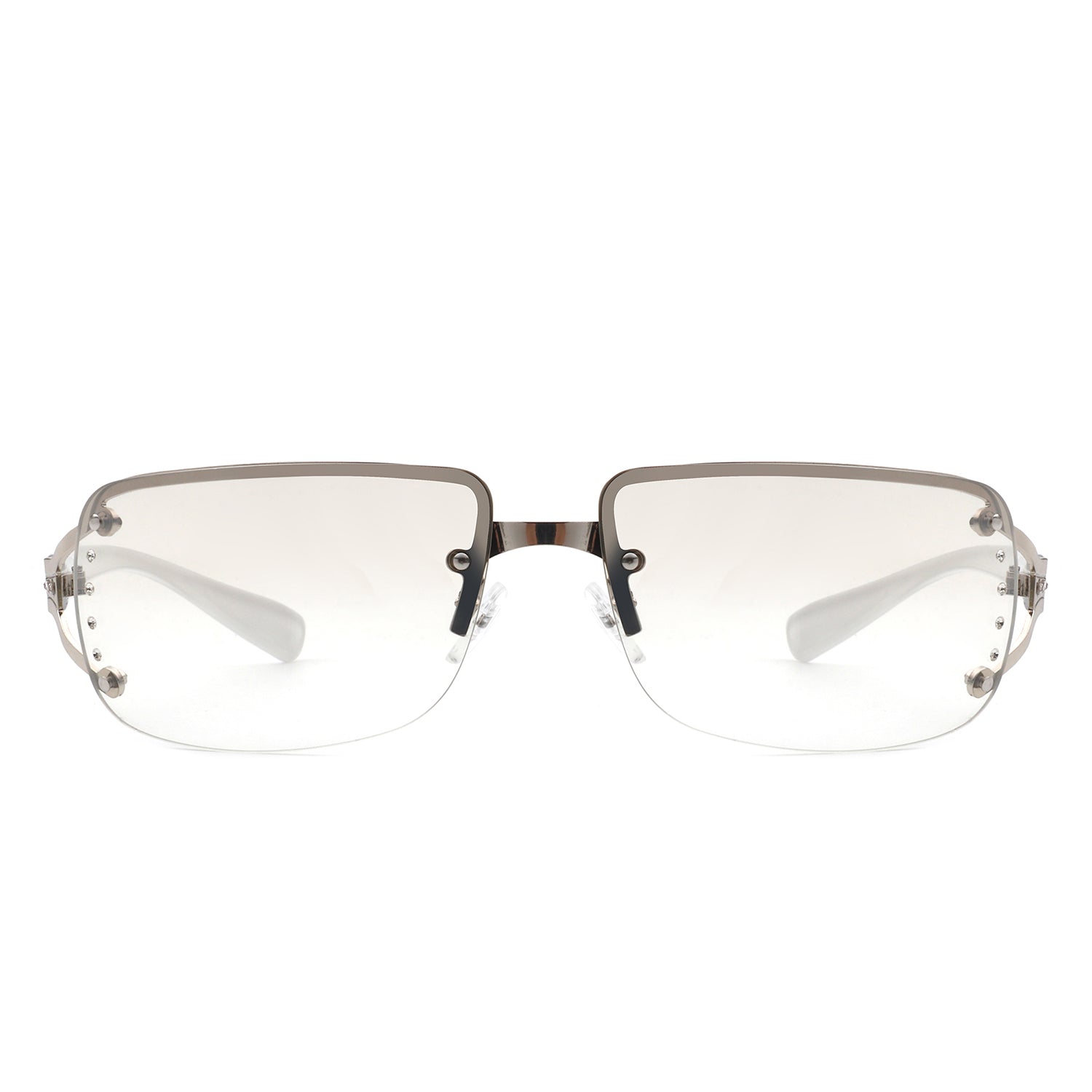 Pluora Women Classic Rectangle Rimless Fashion Square Sunglasses with a stylish design, showcasing their lightweight frame and protective lenses.