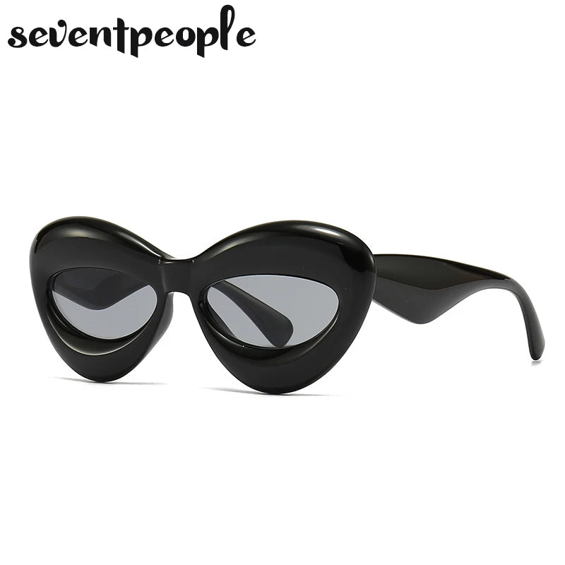 Plush women Cat Eye Sunglasses featuring a unique lip-shaped design and durable polycarbonate frame, perfect for stylish sun protection.