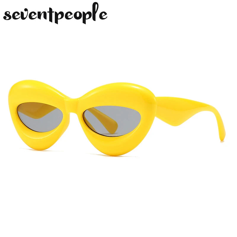 Plush women Cat Eye Sunglasses featuring a unique lip-shaped design and durable polycarbonate frame, perfect for stylish sun protection.