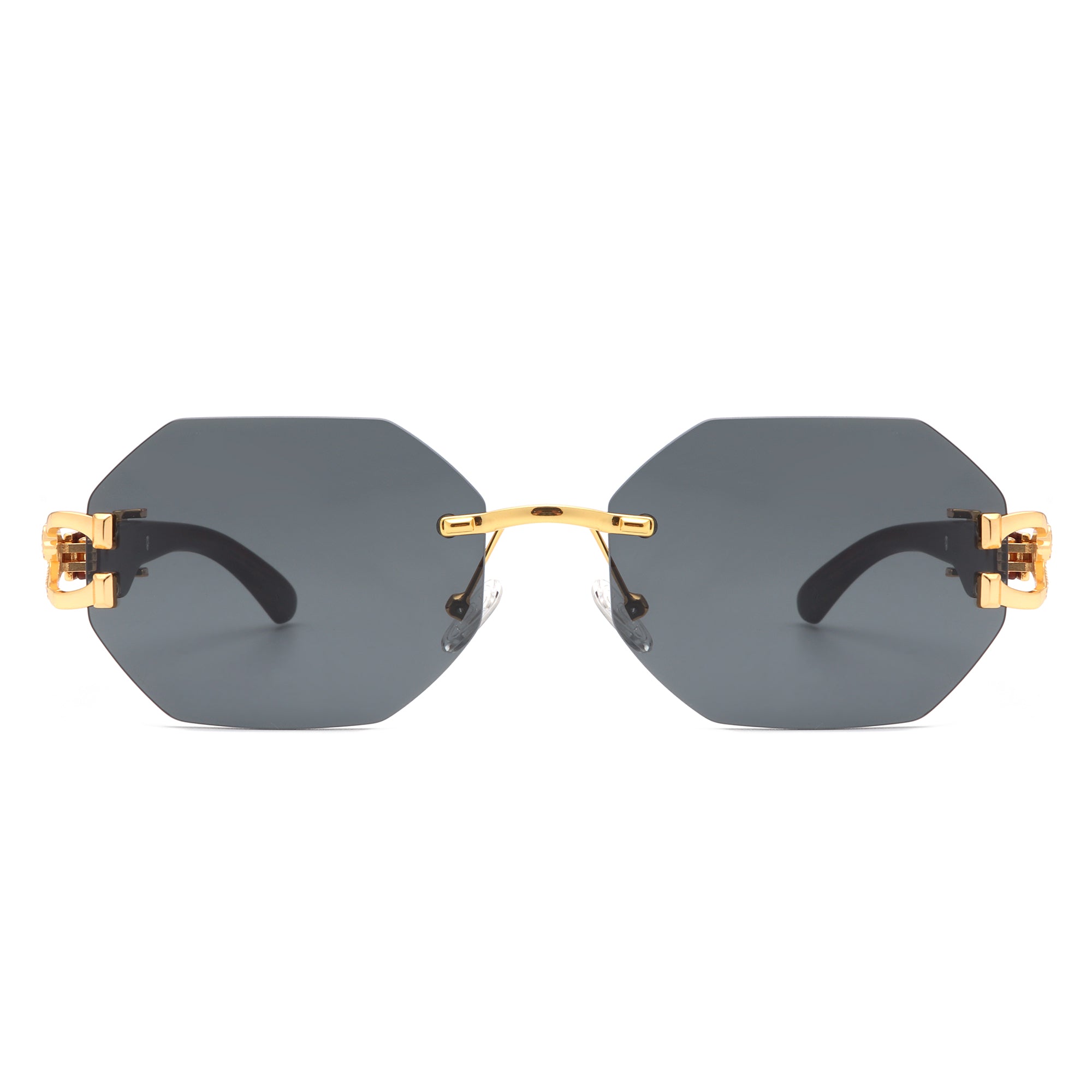 Quip Retro Geometric Rimless Oval-Round Fashion Sunglasses displayed on a stylish background, showcasing their unique design and color options.