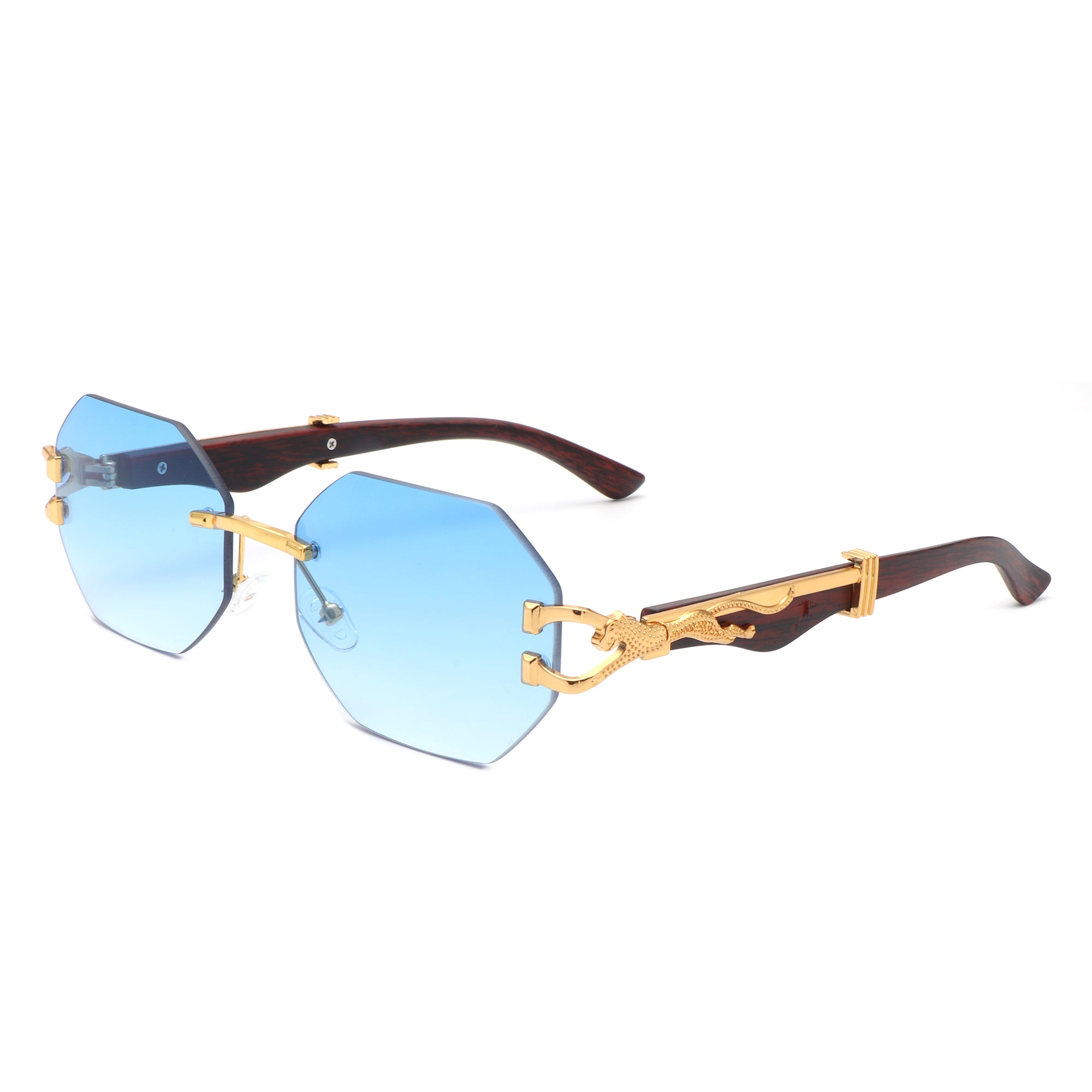 Quip Retro Geometric Rimless Oval-Round Fashion Sunglasses displayed on a stylish background, showcasing their unique design and color options.