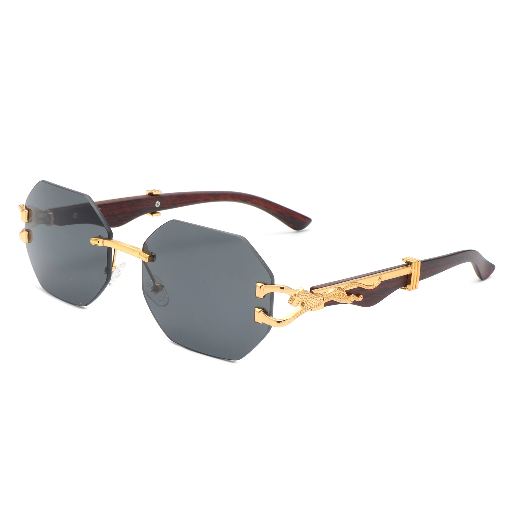 Quip Retro Geometric Rimless Oval-Round Fashion Sunglasses displayed on a stylish background, showcasing their unique design and color options.