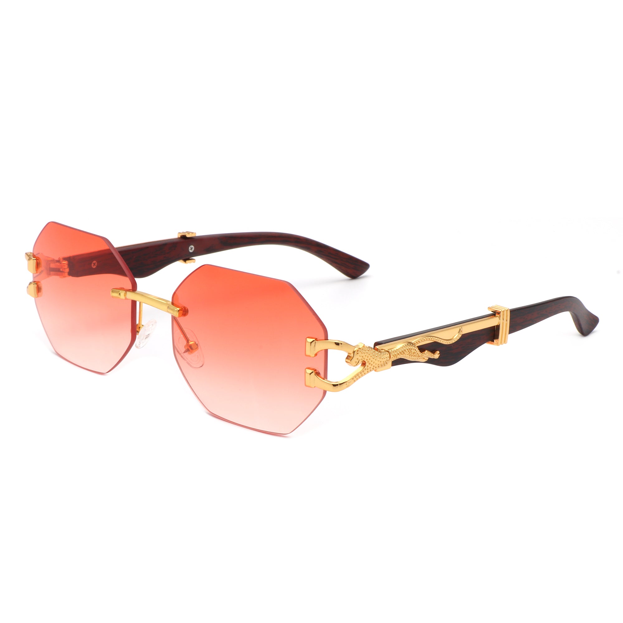 Quip Retro Geometric Rimless Oval-Round Fashion Sunglasses displayed on a stylish background, showcasing their unique design and color options.