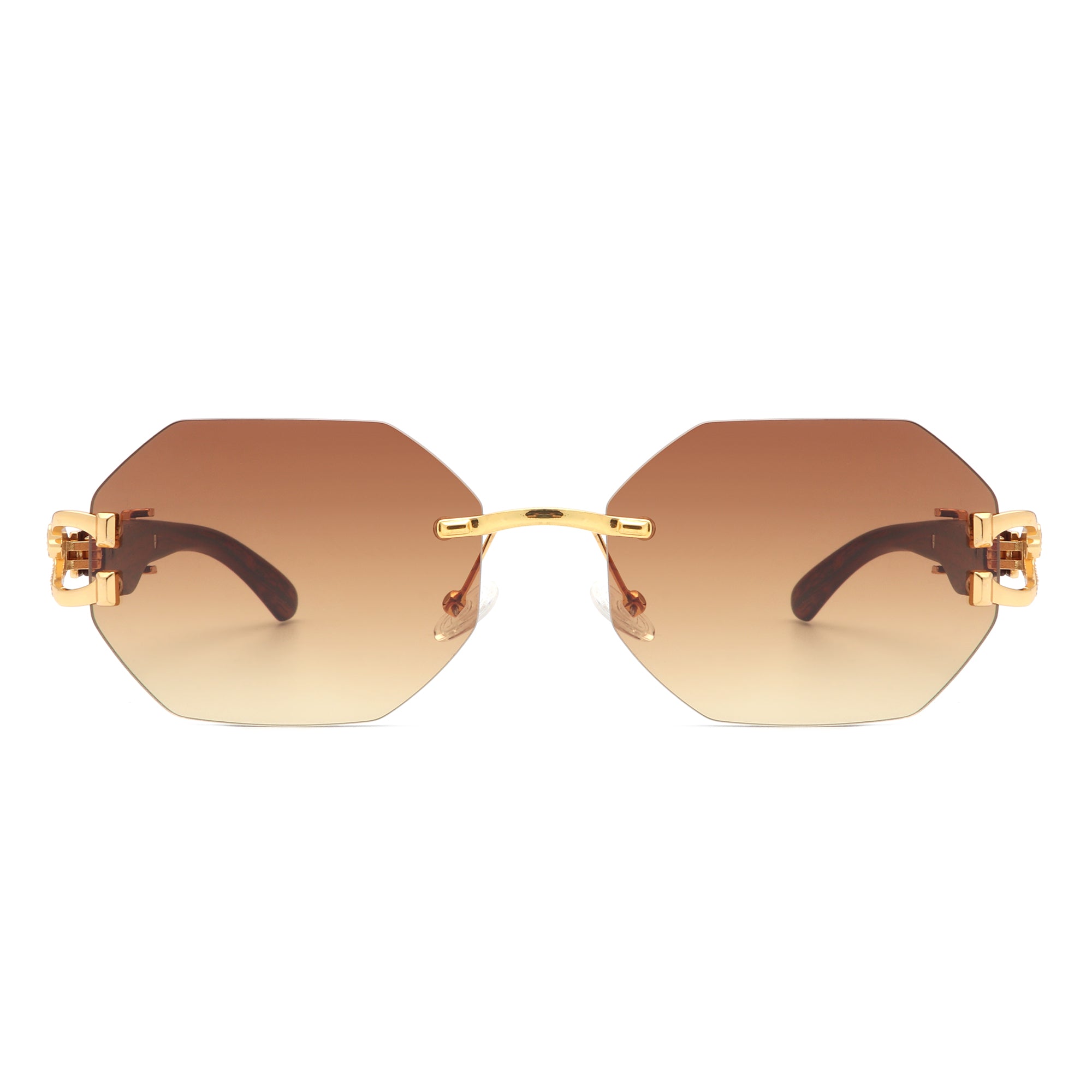 Quip Retro Geometric Rimless Oval-Round Fashion Sunglasses displayed on a stylish background, showcasing their unique design and color options.