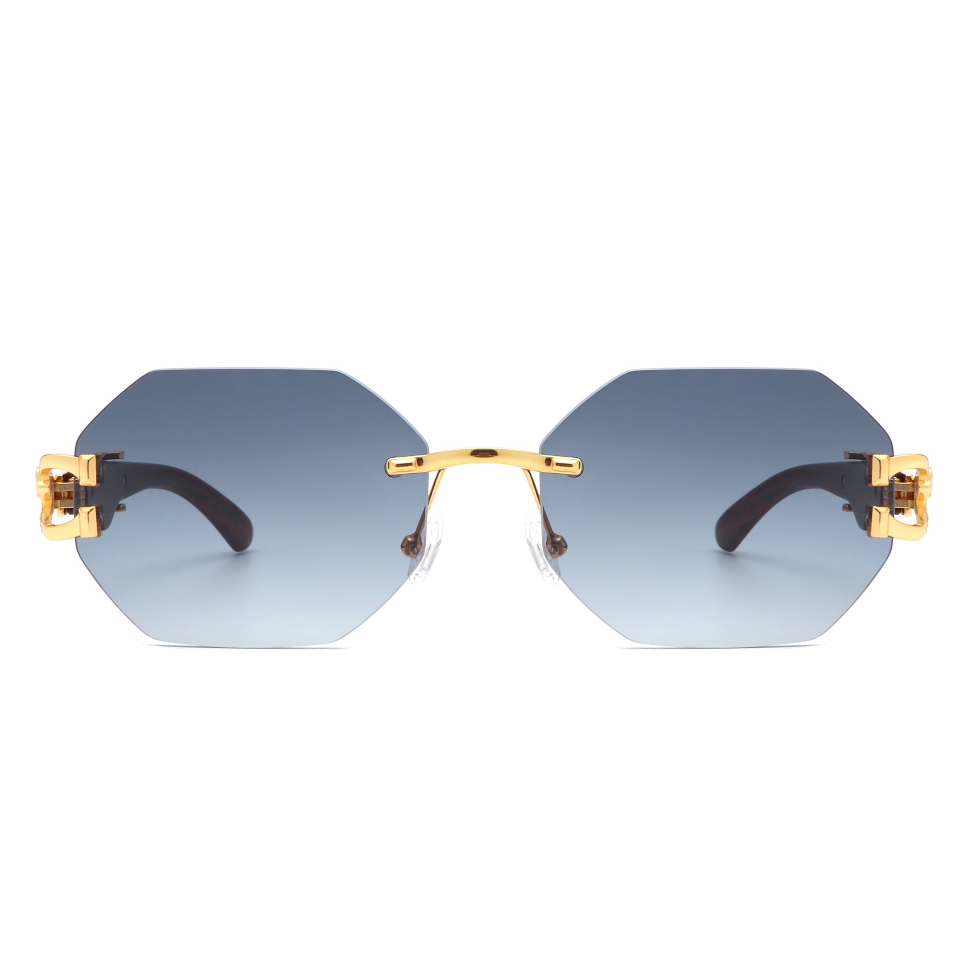 Quip Retro Geometric Rimless Oval-Round Fashion Sunglasses displayed on a stylish background, showcasing their unique design and color options.