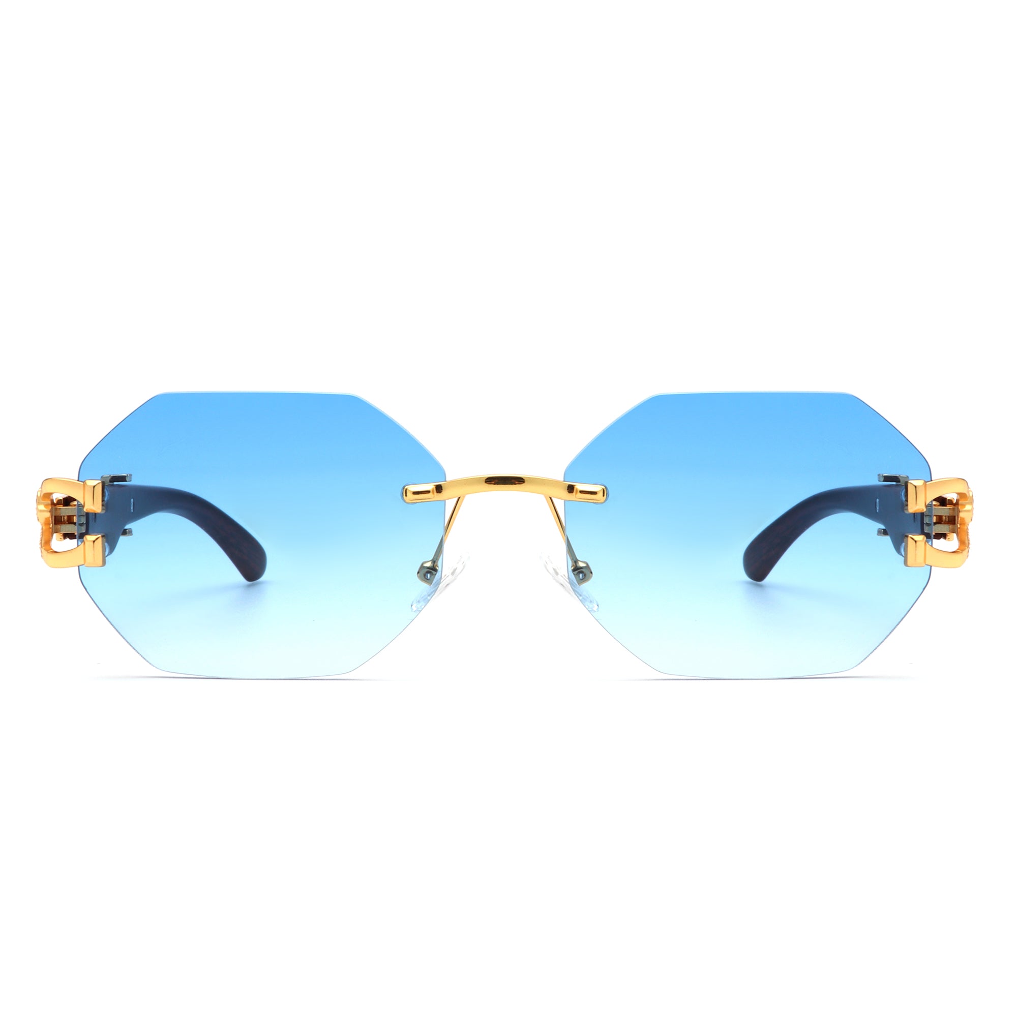 Quip Retro Geometric Rimless Oval-Round Fashion Sunglasses displayed on a stylish background, showcasing their unique design and color options.