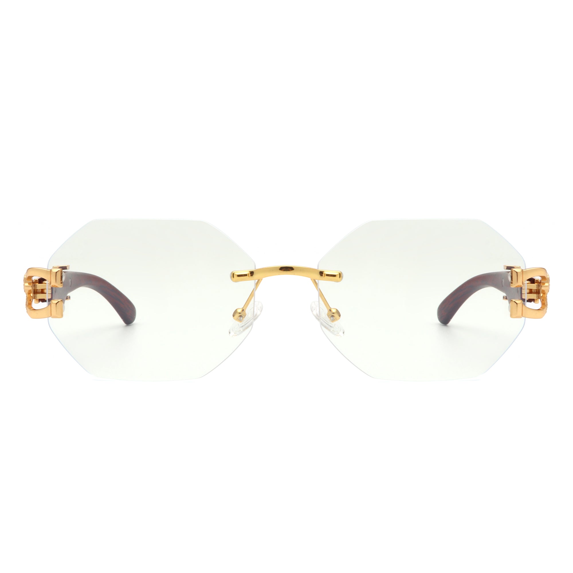 Quip Retro Geometric Rimless Oval-Round Fashion Sunglasses displayed on a stylish background, showcasing their unique design and color options.