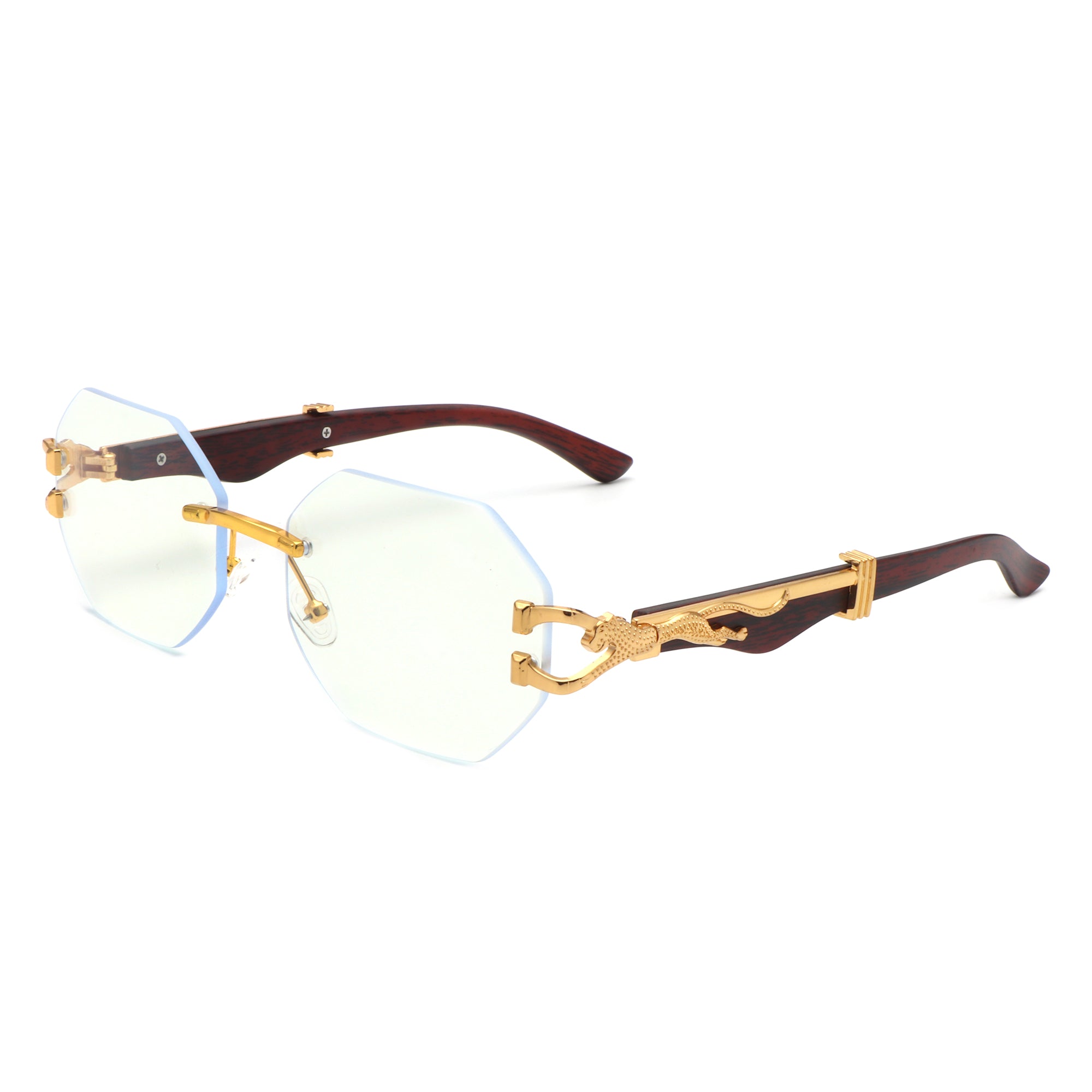 Quip Retro Geometric Rimless Oval-Round Fashion Sunglasses displayed on a stylish background, showcasing their unique design and color options.