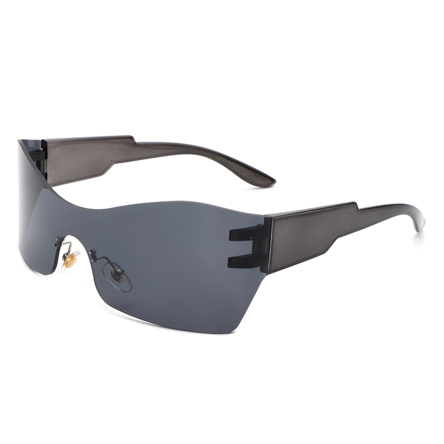 Sable Futuristic Square Mirrored Flat Top Wrap Around Sunglasses showcasing a sleek design with reflective lenses and a sturdy plastic frame.