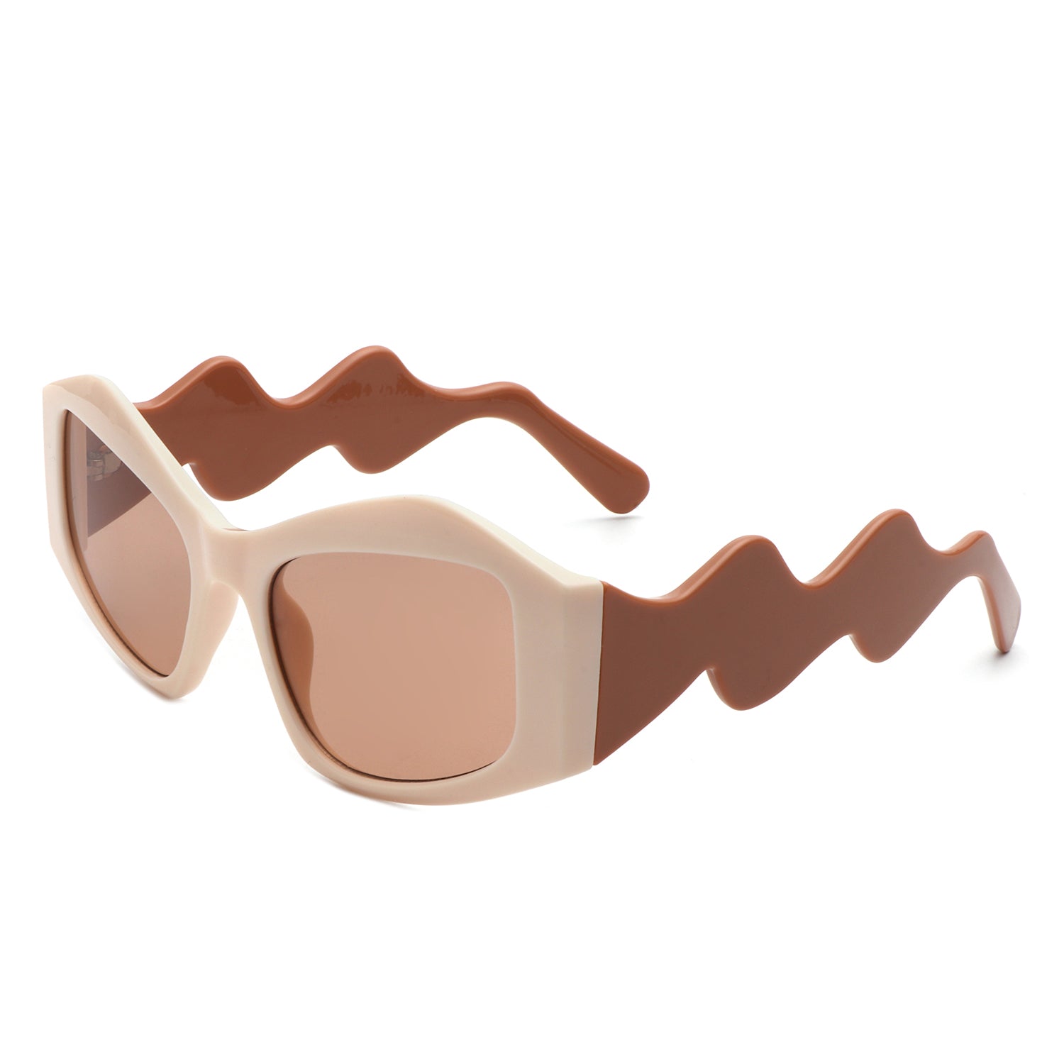 Shimmerz Oversized Square Irregular Wavy Temple Sunglasses with a stylish design and UV protection.